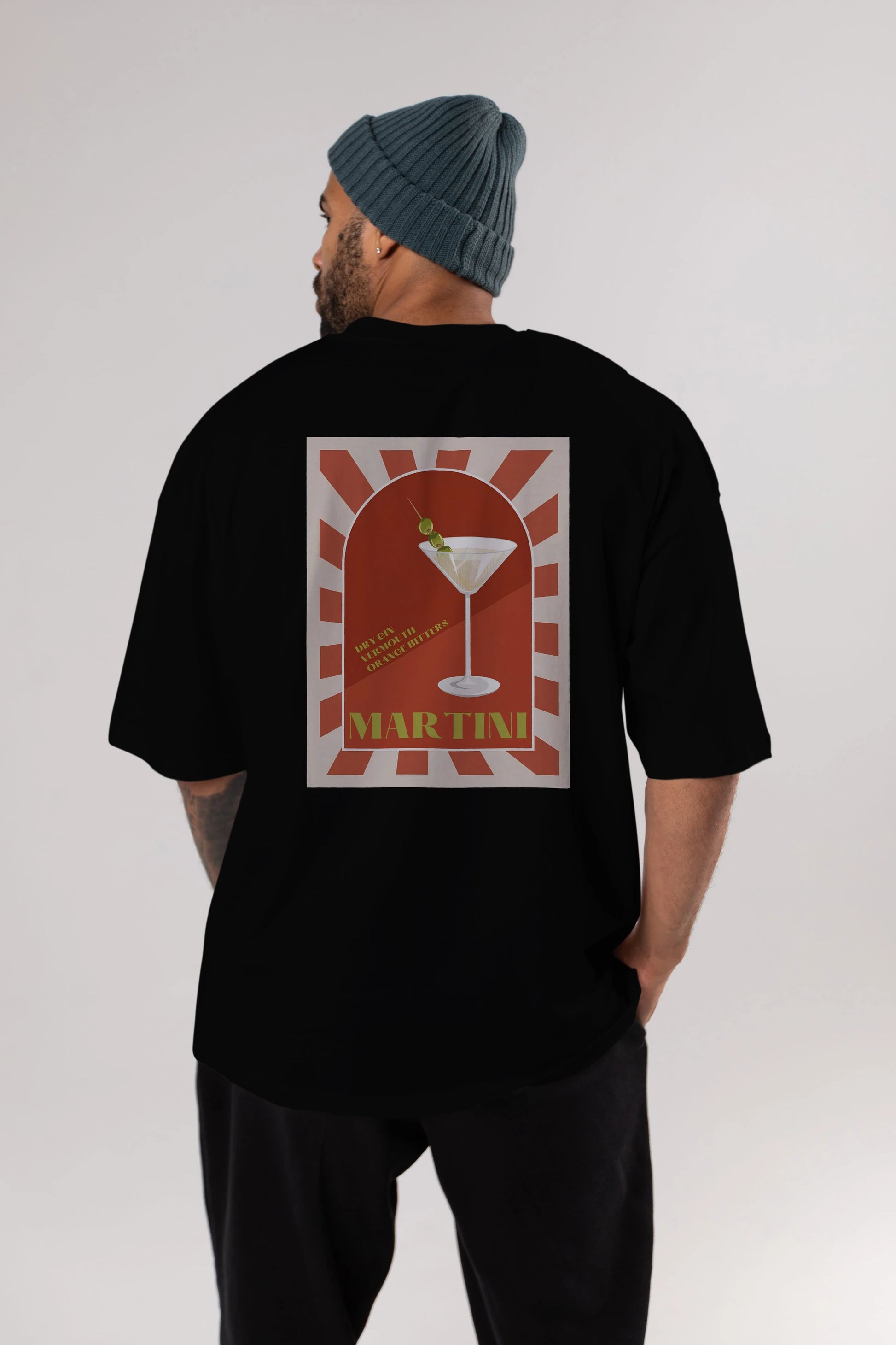 Martini 2 Arka Baskılı Oversize t-shirt Erkek Kadın Unisex %100 Pamuk Bisiklet Yaka tişort