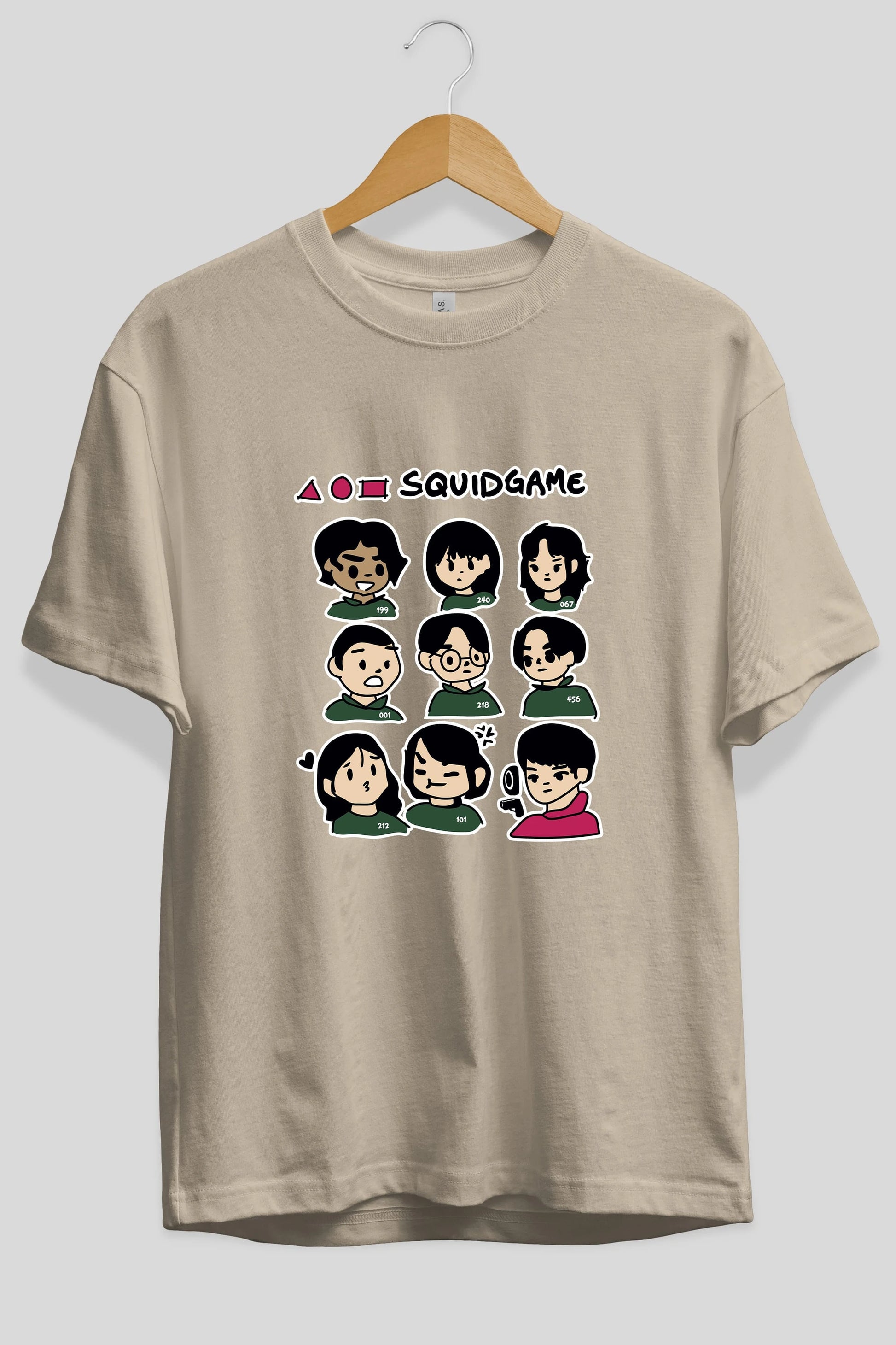 Squid Game (3) Ön Baskılı Oversize t-shirt Erkek Kadın Unisex %100 Pamuk Bisiklet Yaka tişort