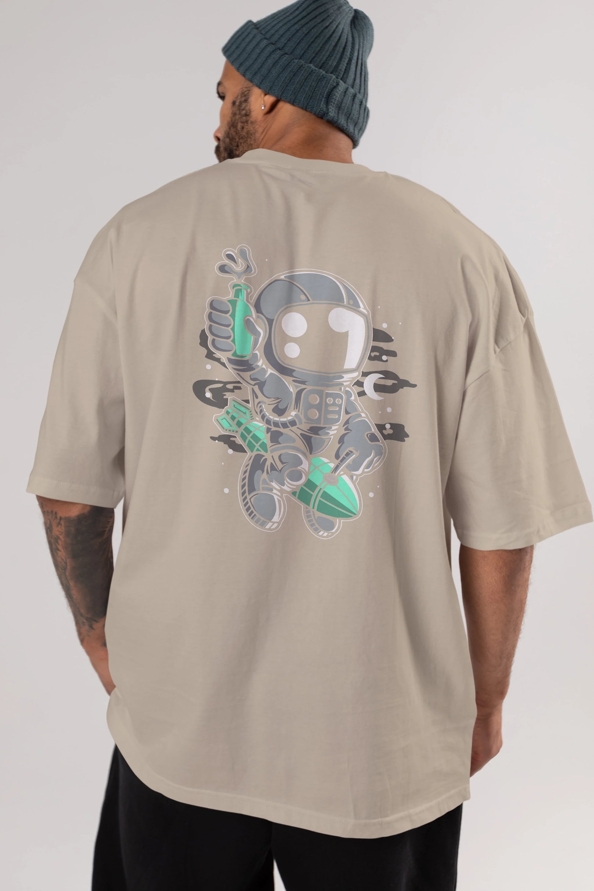 Astronaut Rocket Arka Baskılı Oversize t-shirt Erkek Kadın Unisex