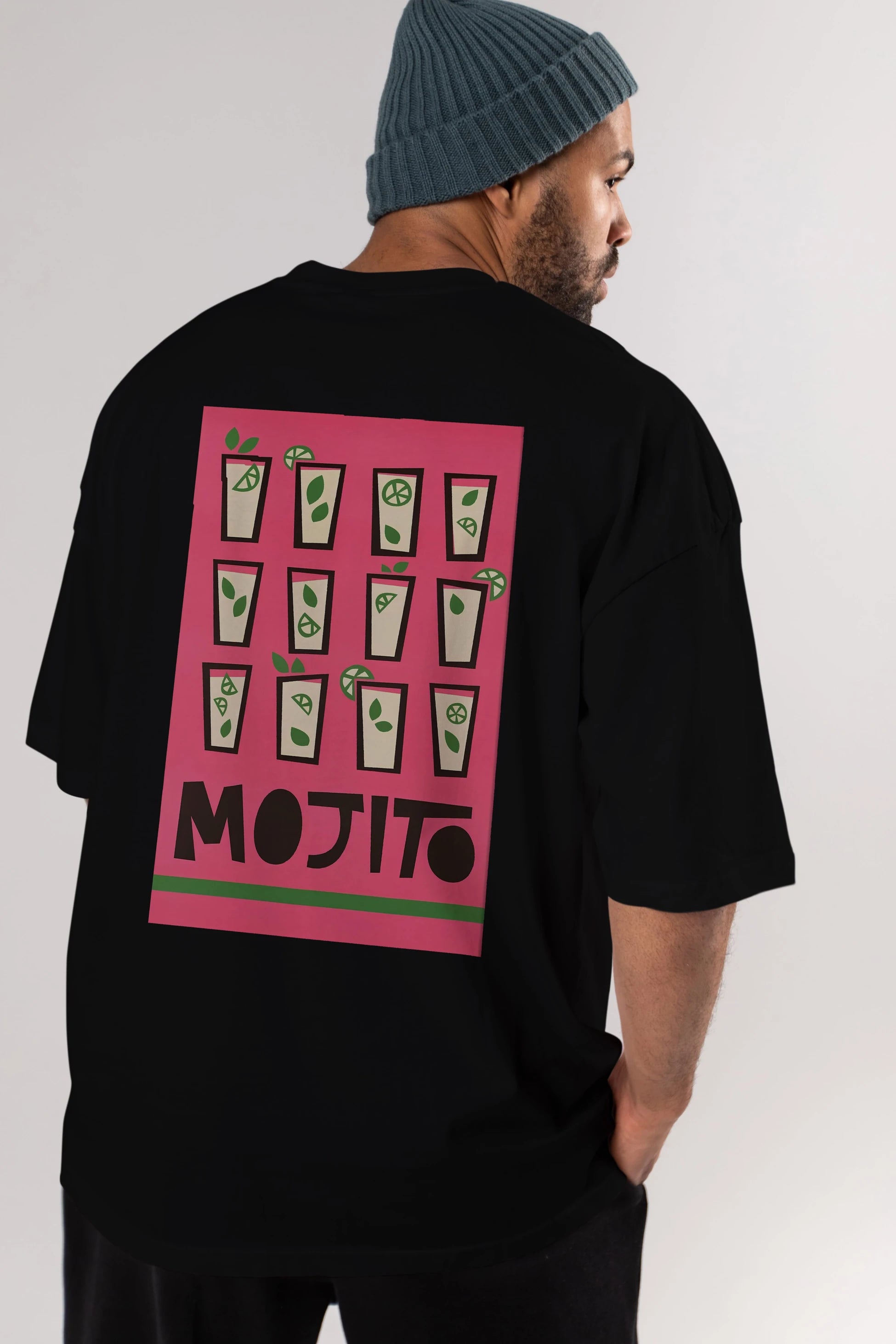 Mojito Arka Baskılı Oversize t-shirt Erkek Kadın Unisex %100 Pamuk Bisiklet Yaka tişort