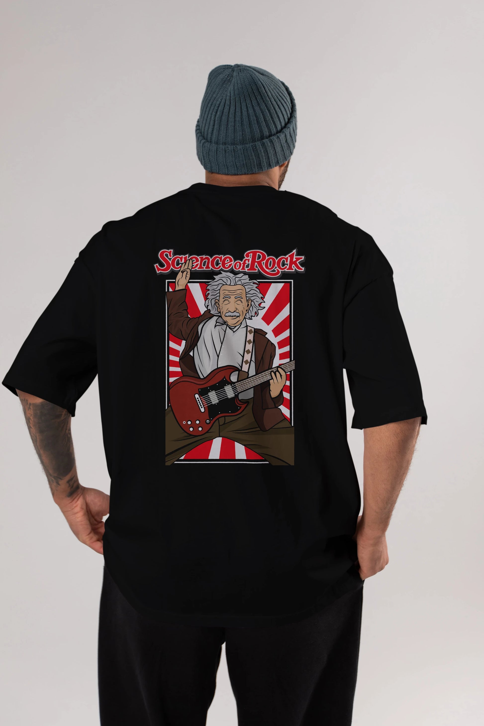Einstein Science Of Rock Arka Baskılı Oversize t-shirt Erkek Kadın Unisex %100 Pamuk tişort