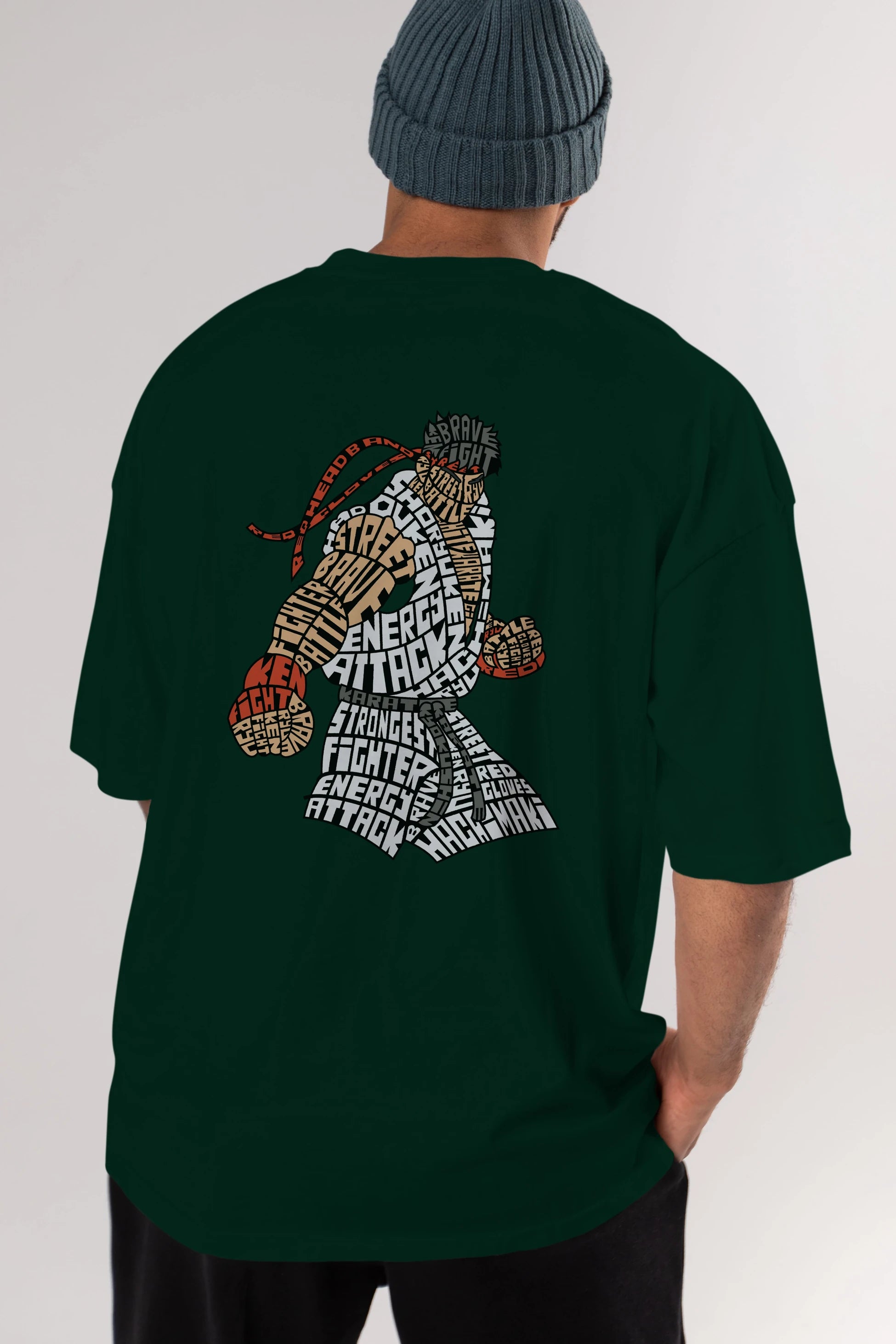 Hadouken Arka Baskılı Oversize t-shirt %100 pamuk Erkek Kadın Unisex