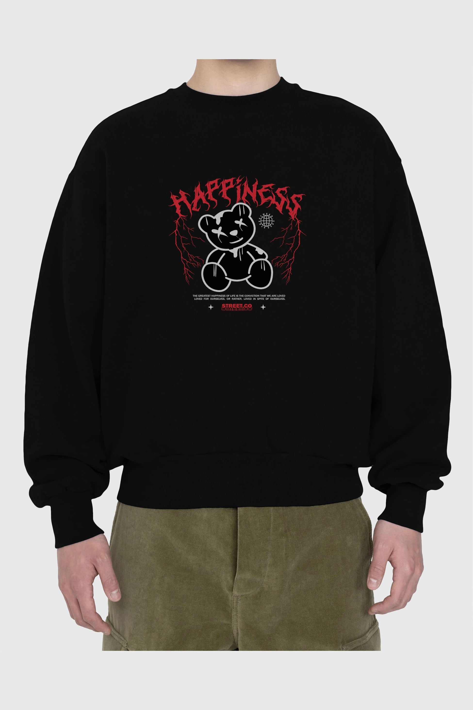 Happiness Bear Ön Baskılı Oversize Sweatshirt Erkek Kadın Unisex