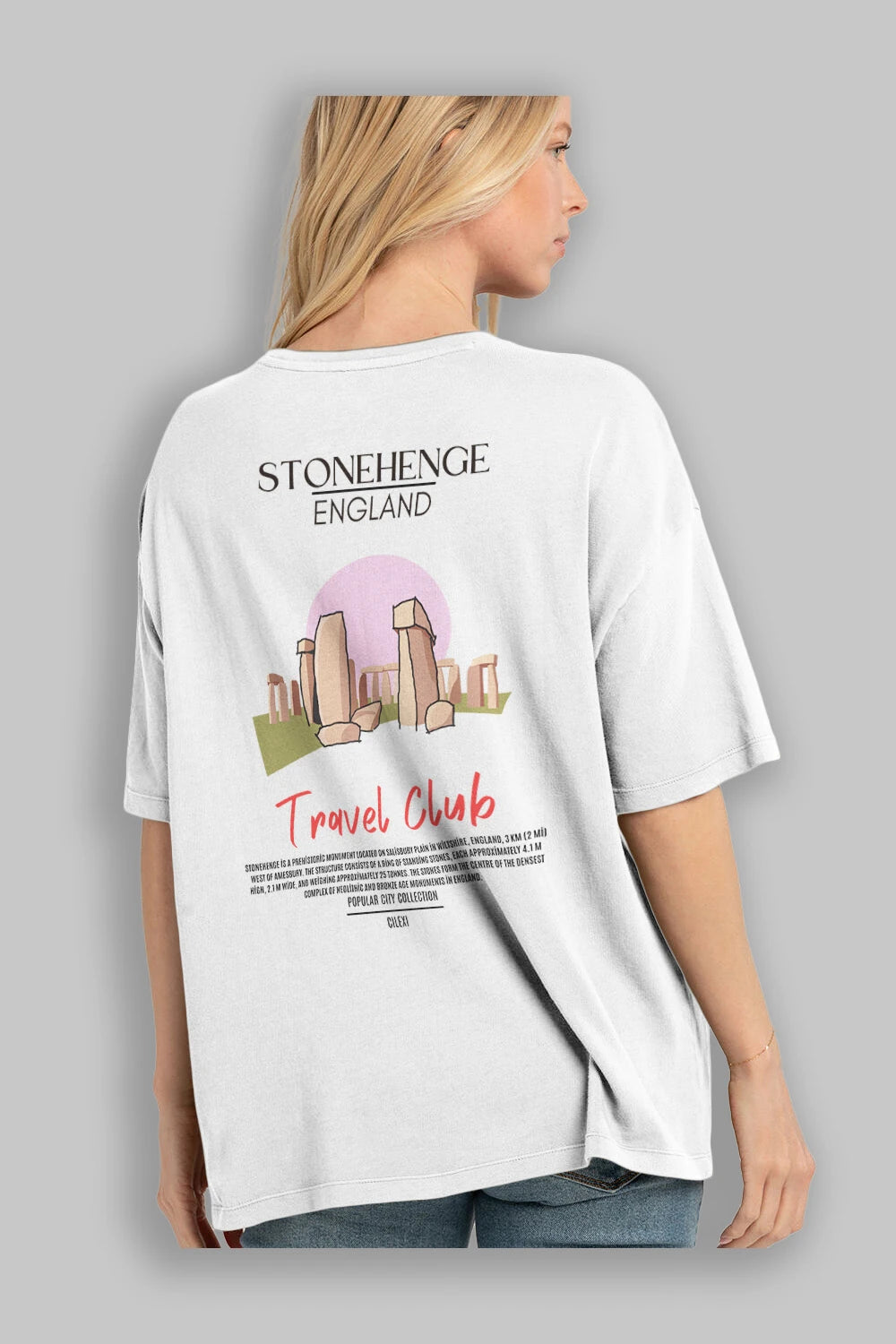 Stonehenge England Arka Baskılı Oversize t-shirt Erkek Kadın Pamuk Bisiklet Yaka tişort