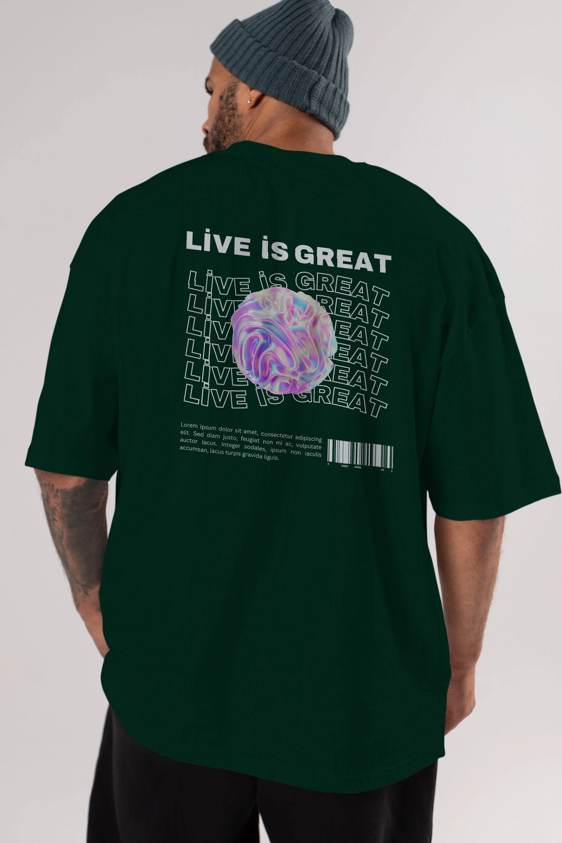 Live is Great Yazılı Arka Baskılı Oversize t-shirt Erkek Kadın Unisex