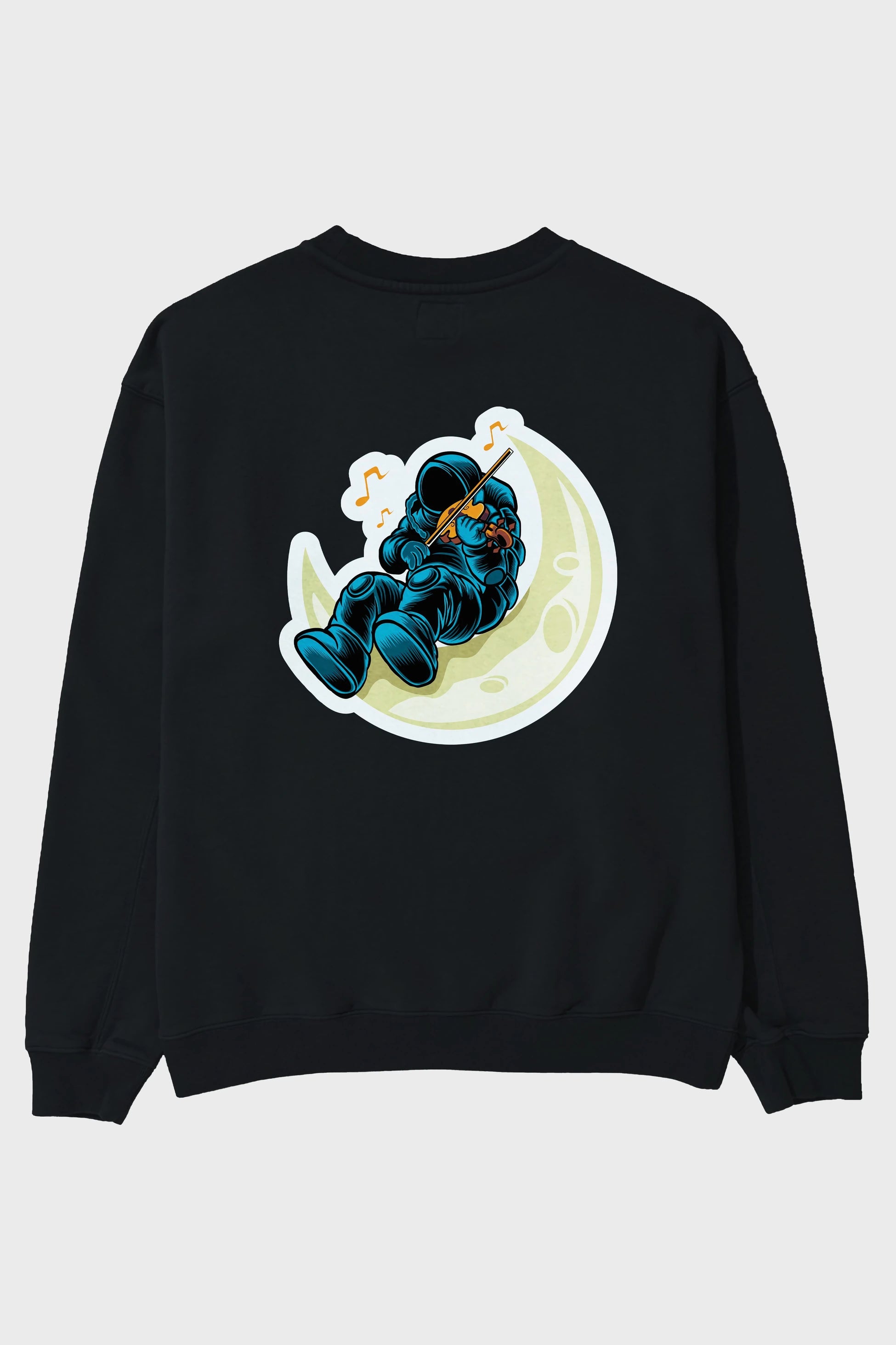 Playing Vionist in Space Sticker Arka Baskılı Oversize Sweatshirt Erkek Kadın Unisex