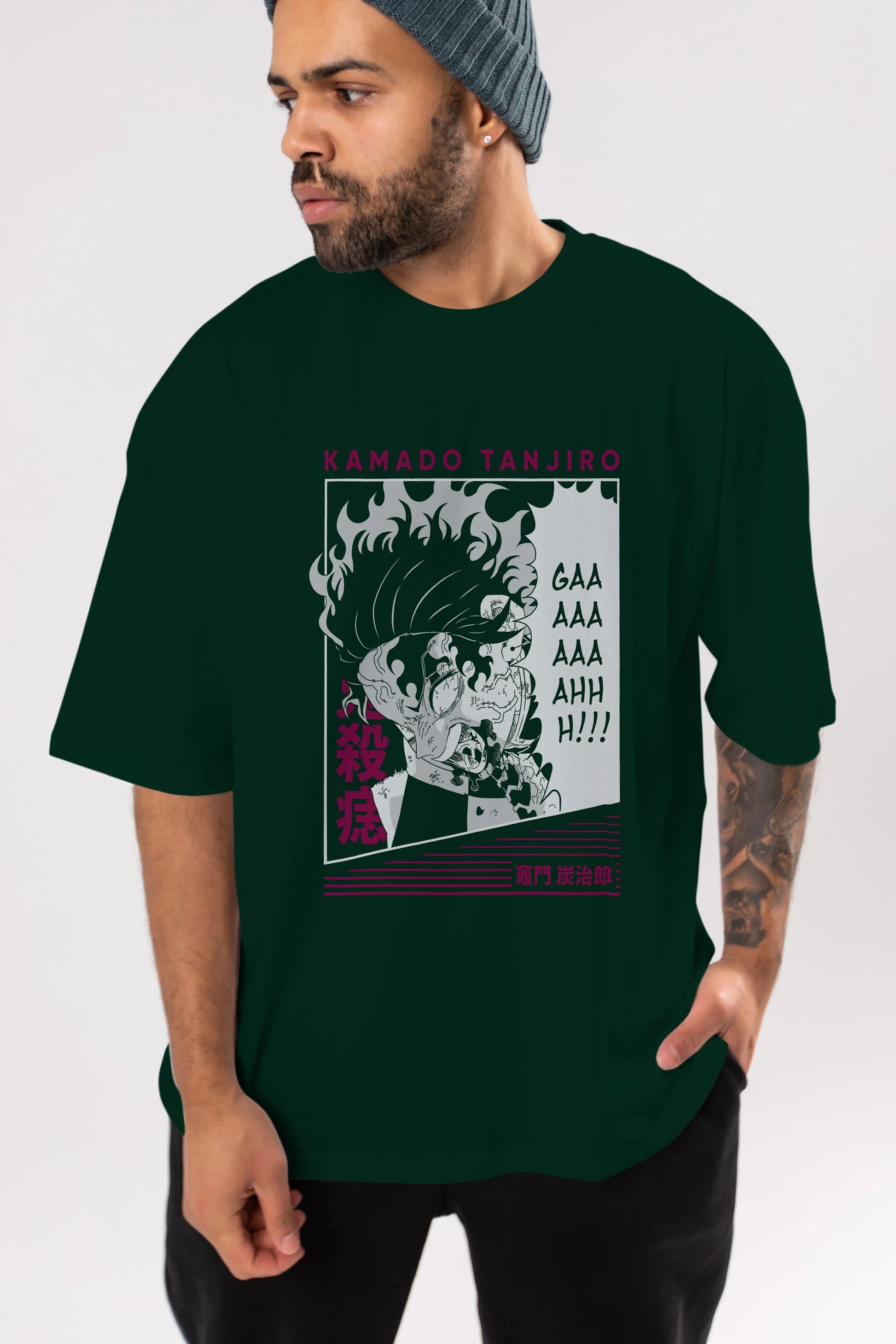 TANJIRO KAMADO 3 Anime Ön Baskılı Oversize t-shirt %100 pamuk Erkek Kadın Unisex