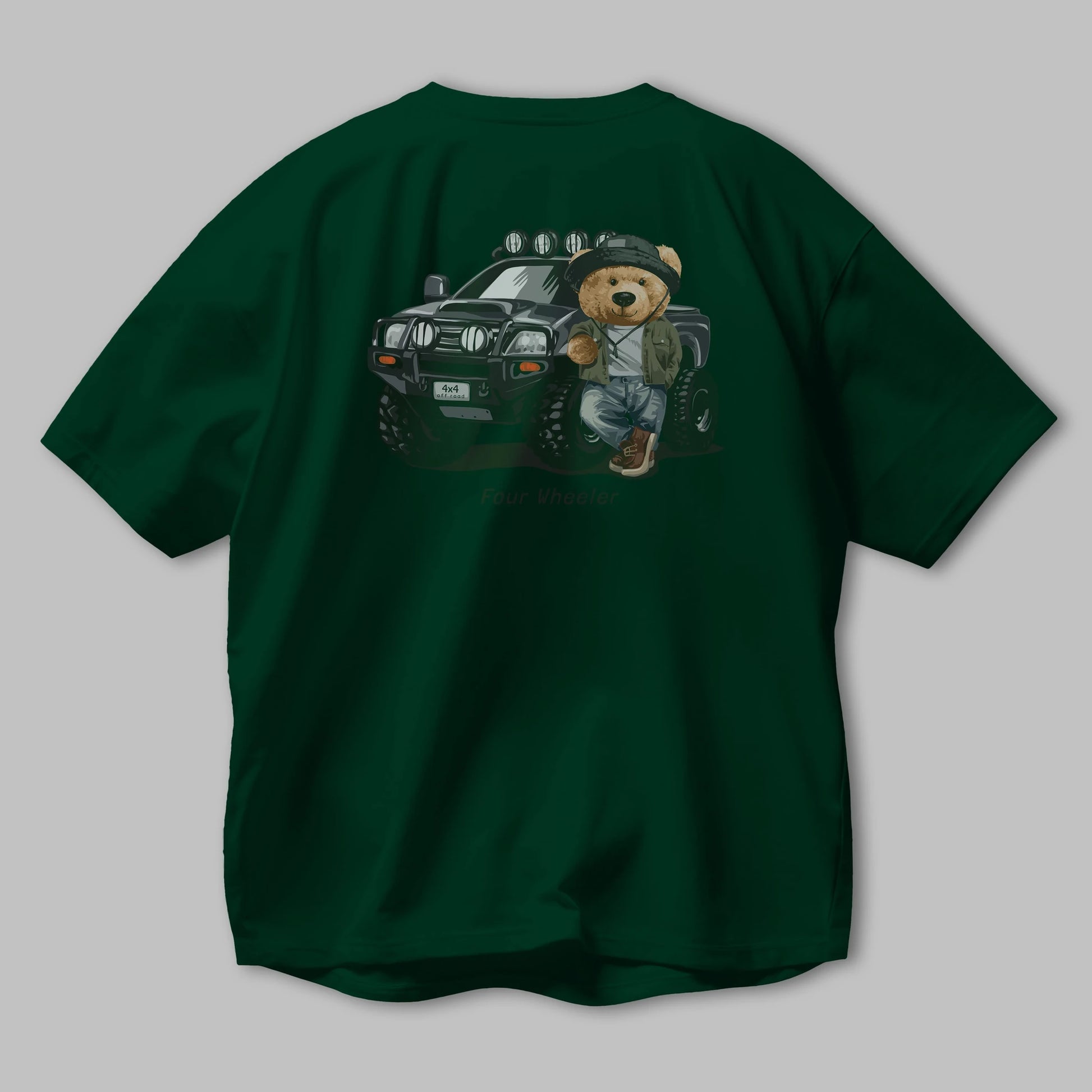 Teddy Bear Off Road Arka Baskılı Oversize t-shirt Erkek Kadın Unisex %100 Pamuk