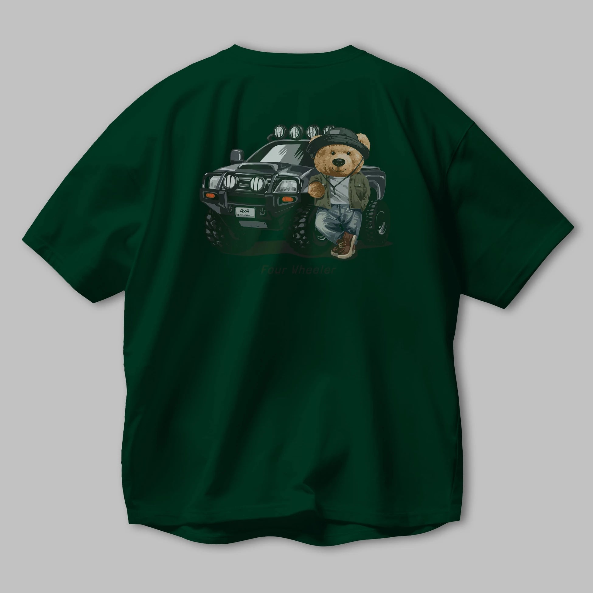 Teddy Bear Off Road Arka Baskılı Oversize t-shirt Erkek Kadın Unisex %100 Pamuk