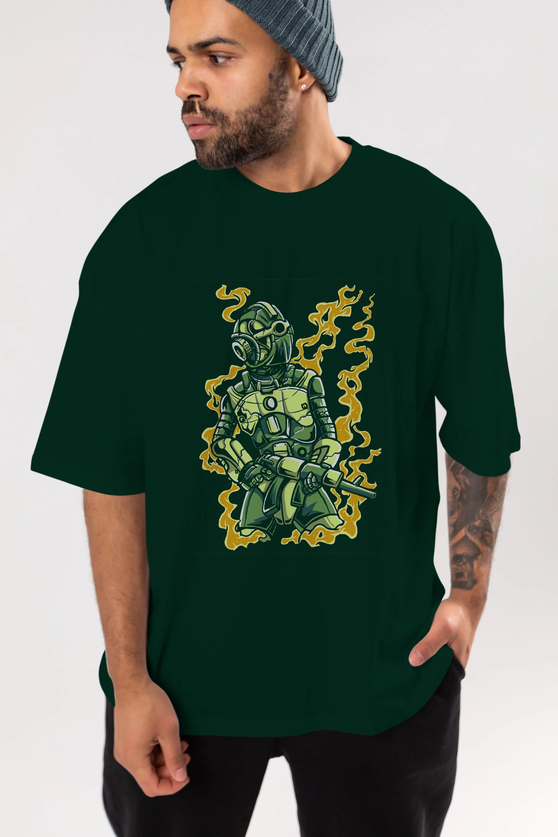 Robot Soldier Ön Baskılı Oversize t-shirt Erkek Kadın Unisex %100 Pamuk tişort