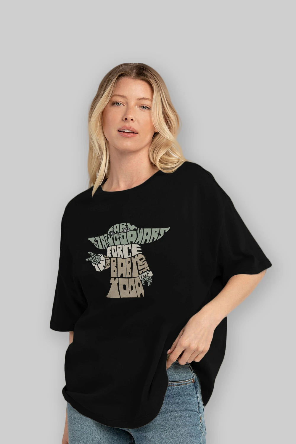 Baby Yoda Ön Baskılı Oversize t-shirt %100 pamuk Erkek Kadın Unisex