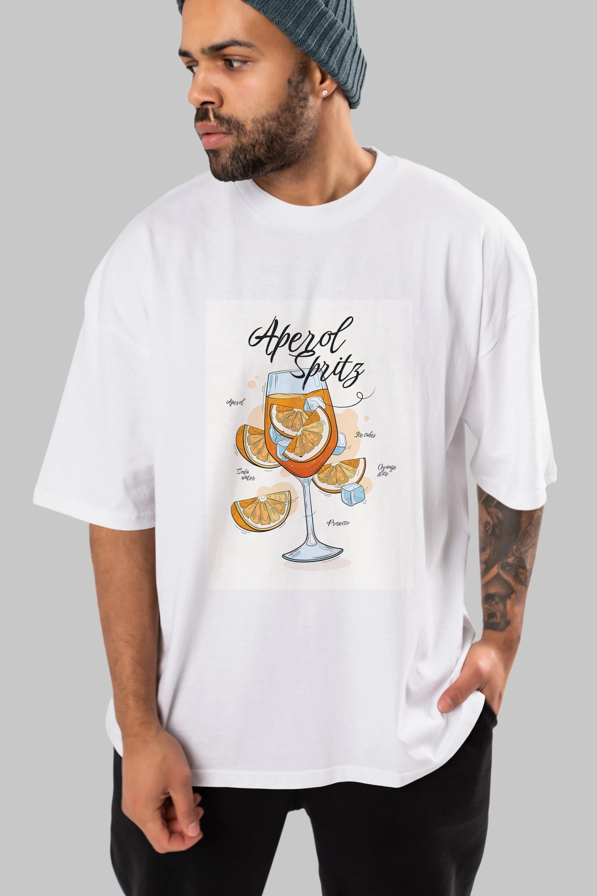 Aperol Spritz 6 Ön Baskılı Oversize t-shirt Erkek Kadın Unisex %100 Pamuk Bisiklet Yaka tişort