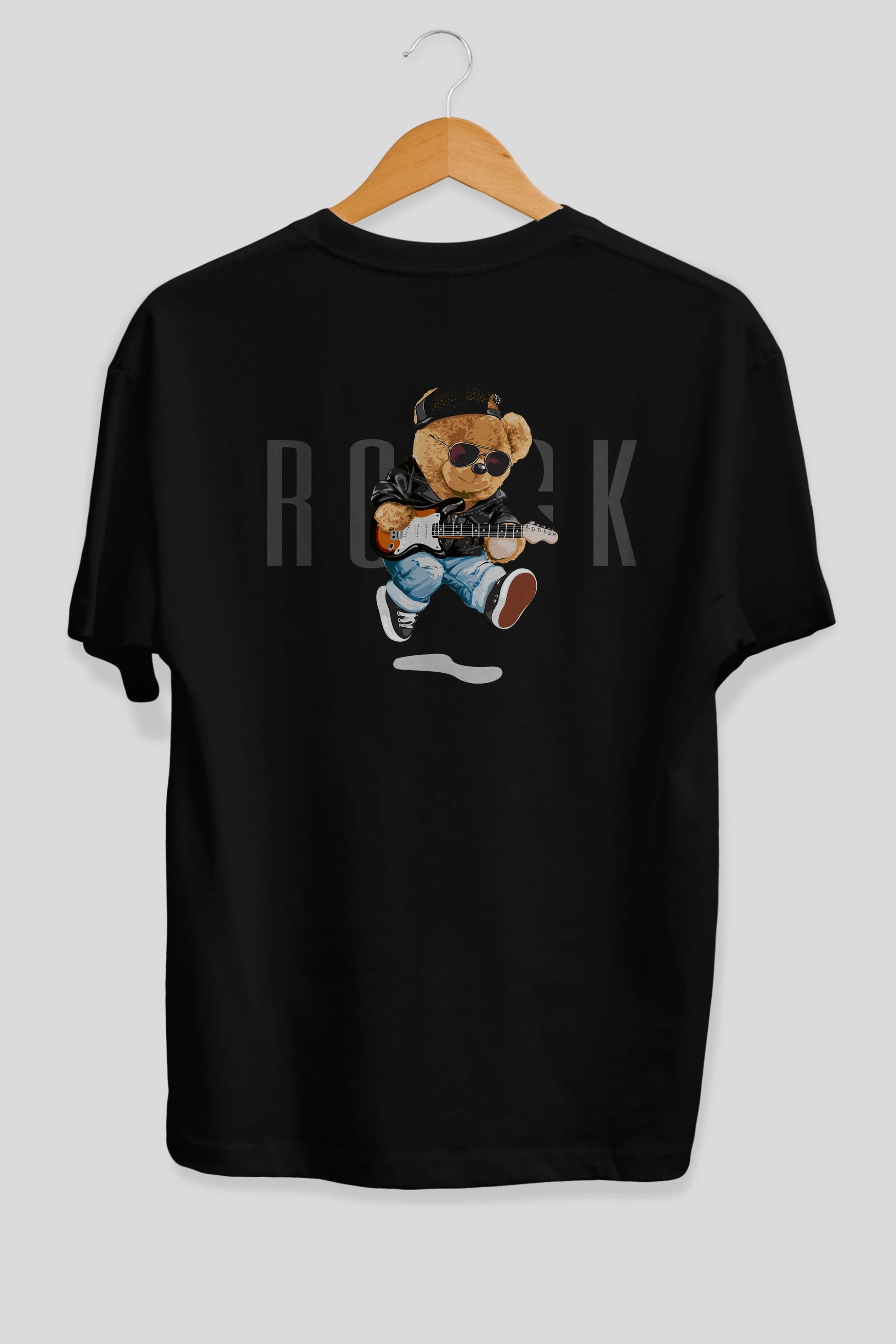 Teddy Bear Rock Arka Baskılı Oversize t-shirt Erkek Kadın Unisex %100 Pamuk