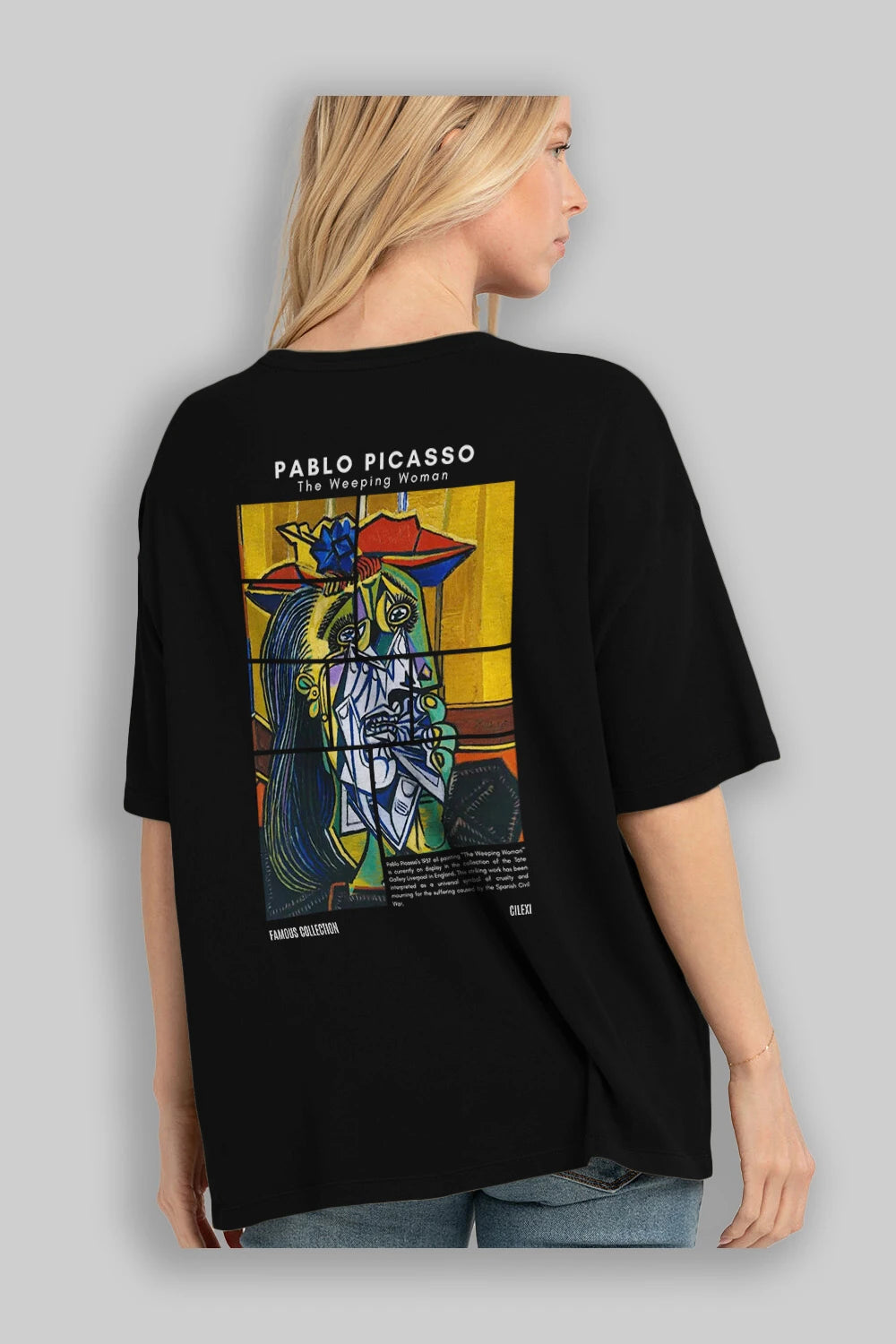 Pablo Picasso Arka Baskılı Oversize t-shirt Erkek Kadın Bisiklet Yaka Pamuk tişort