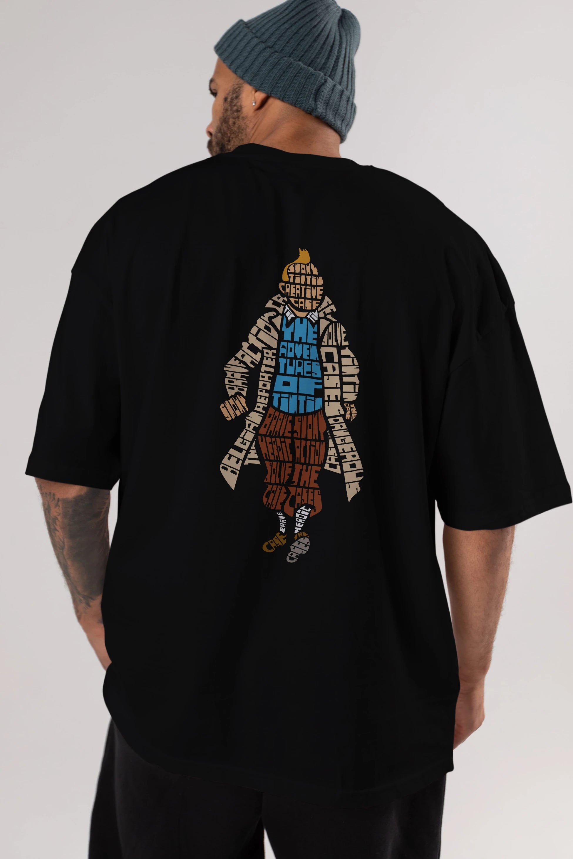 Tin Tin Arka Baskılı Oversize t-shirt %100 pamuk Erkek Kadın Unisex