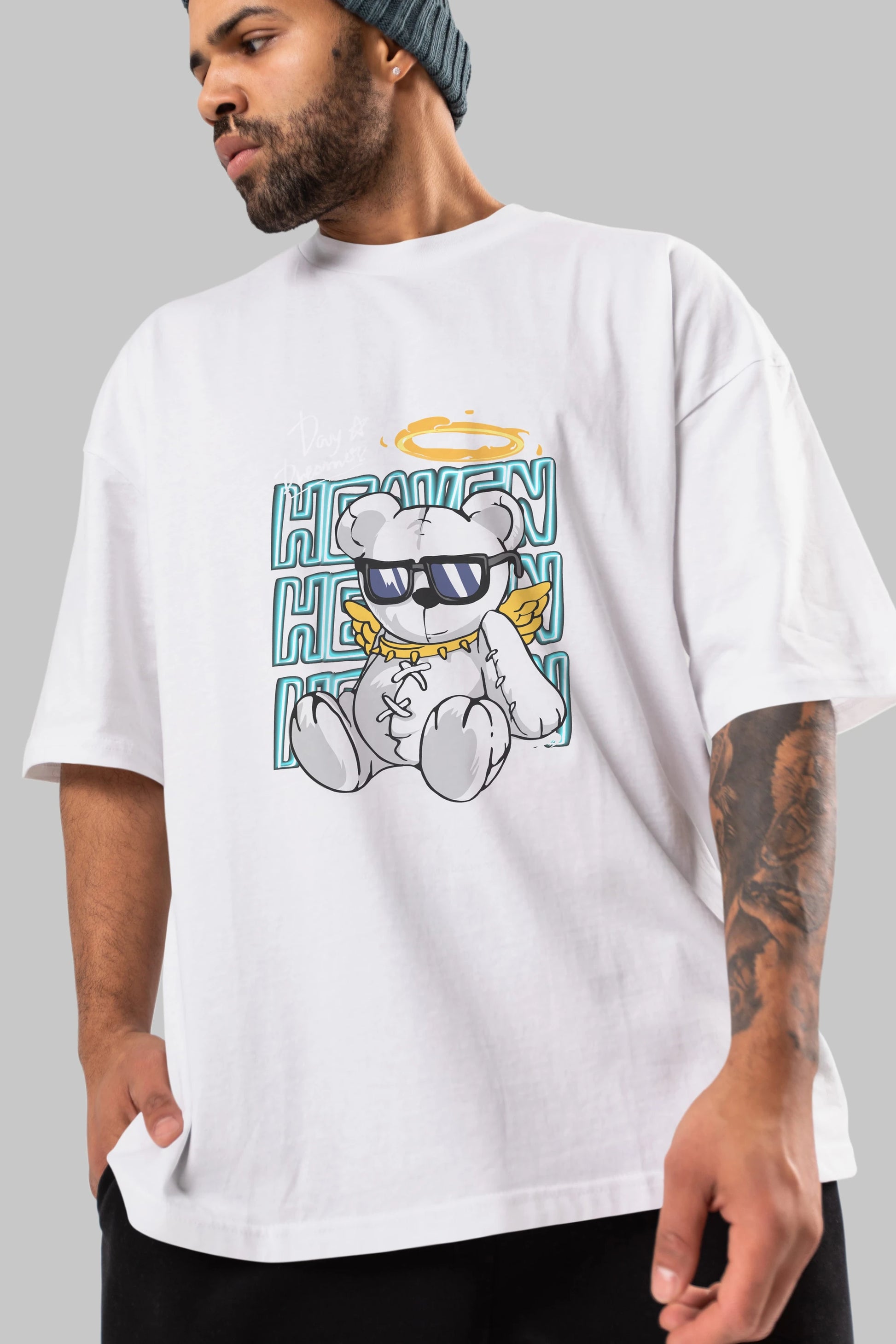 Heaven Bear Ön Baskılı Oversize t-shirt Erkek Kadın Unisex