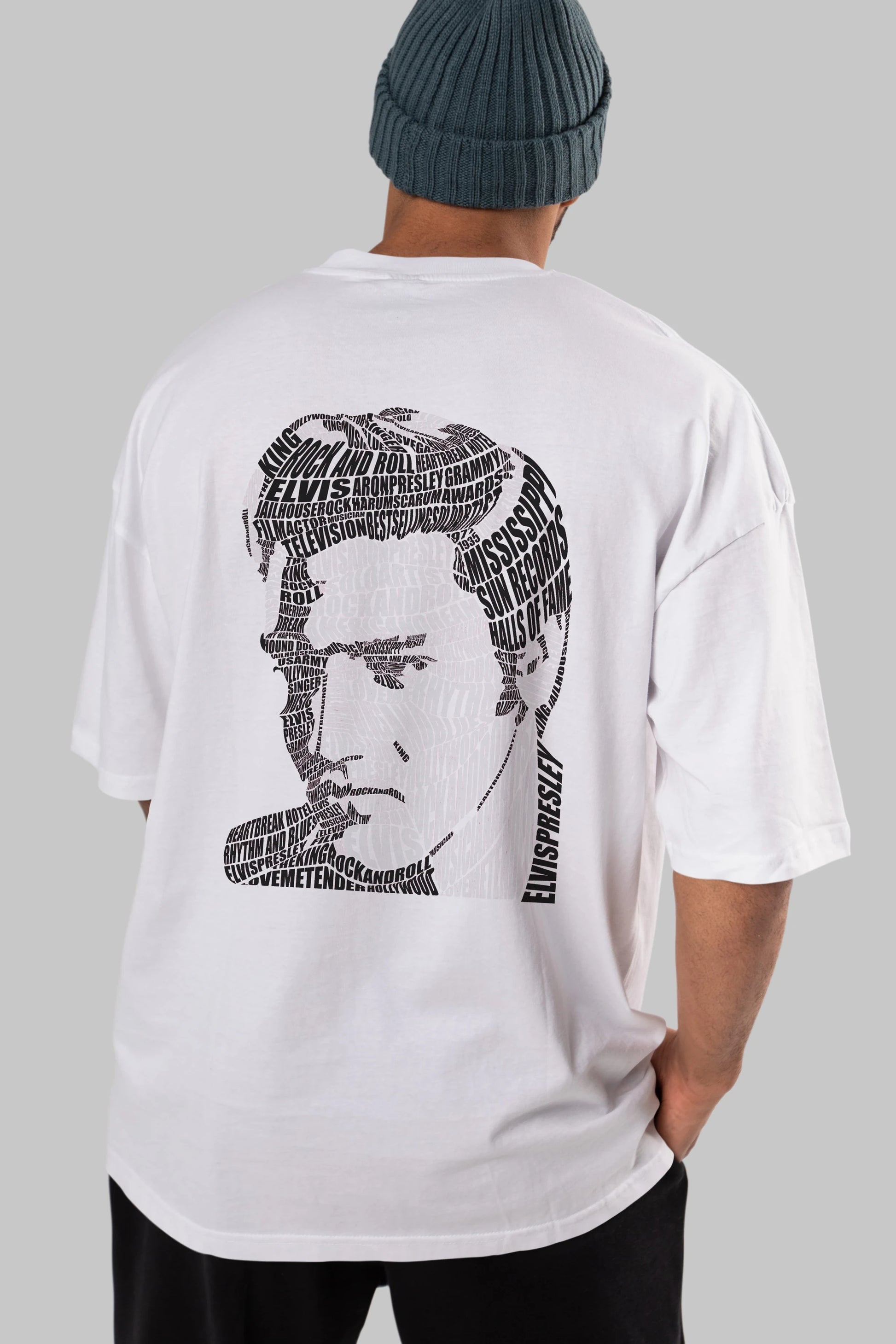 Elvis Presley Calligram Arka Baskılı Oversize t-shirt %100 pamuk Erkek Kadın Unisex