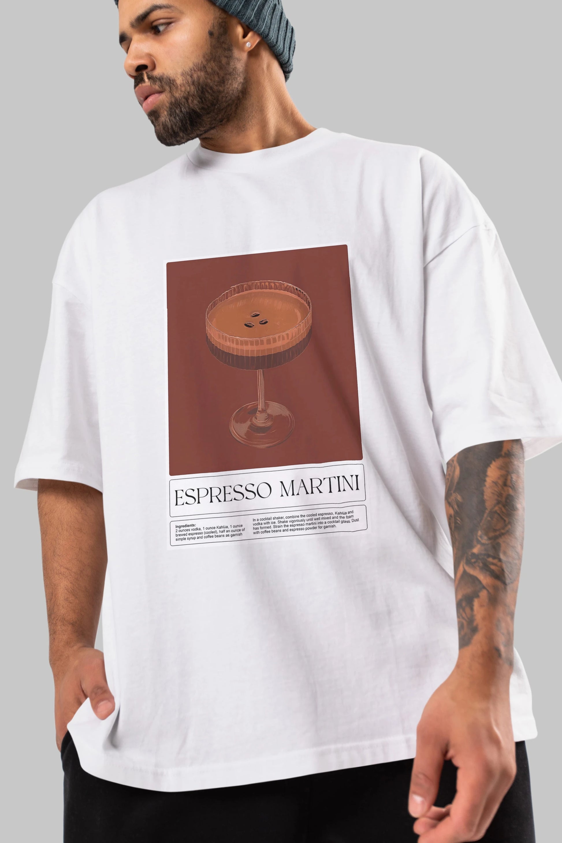 Espresso Martini Ön Baskılı Oversize t-shirt Erkek Kadın Unisex %100 Pamuk Bisiklet Yaka tişort