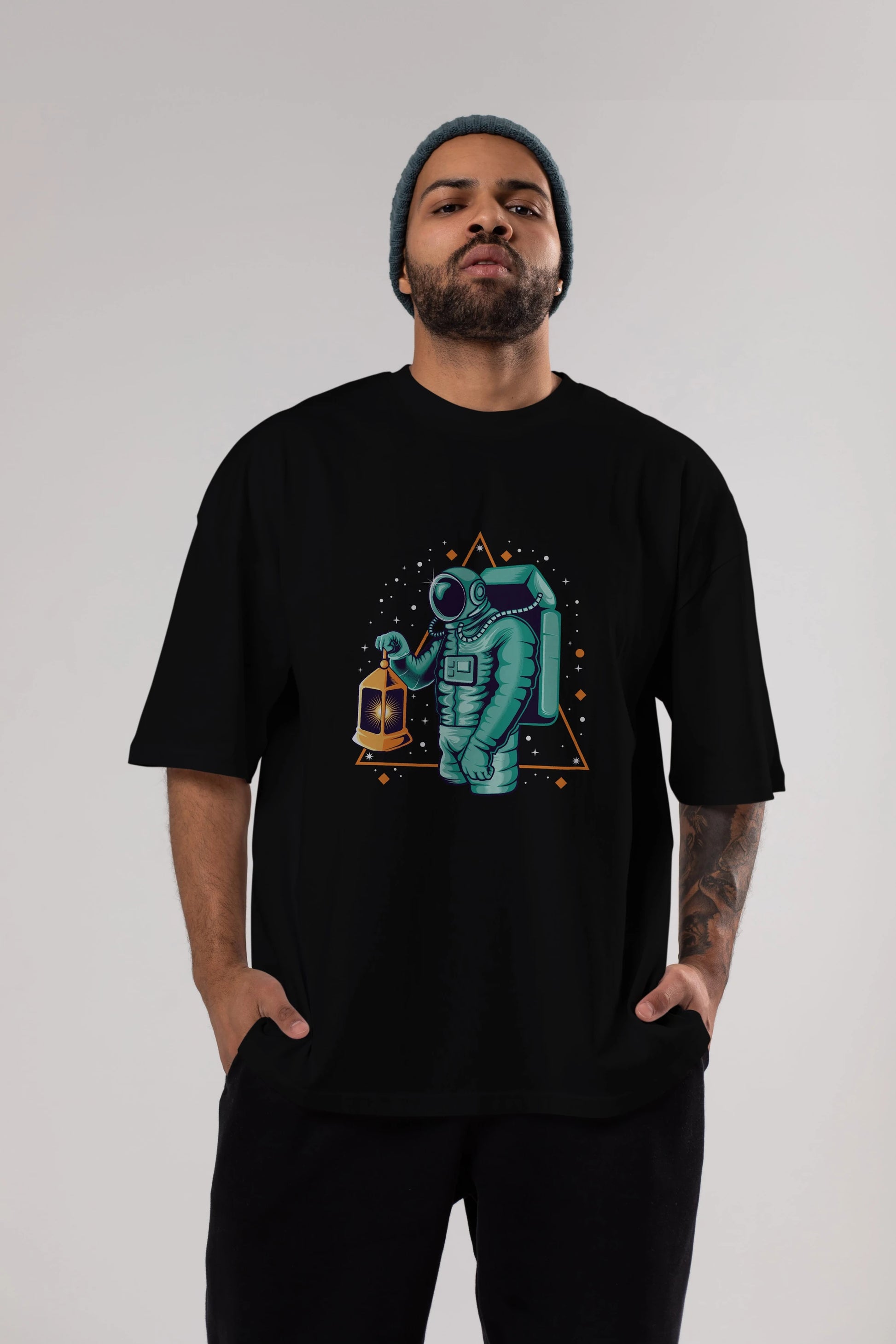 Astronaut Lantern Ön Baskılı Oversize t-shirt Erkek Kadın Unisex