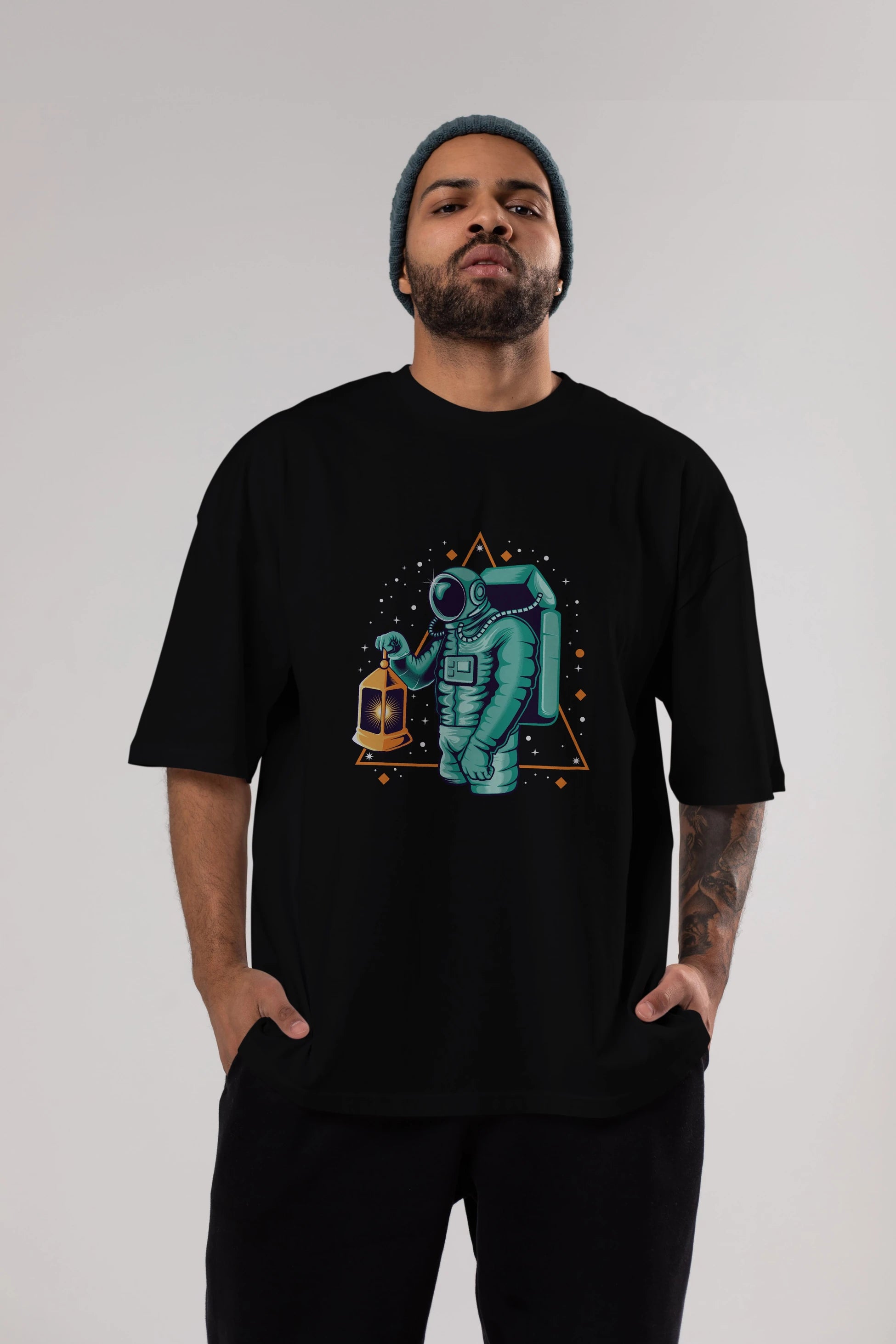 Astronaut Lantern Ön Baskılı Oversize t-shirt Erkek Kadın Unisex