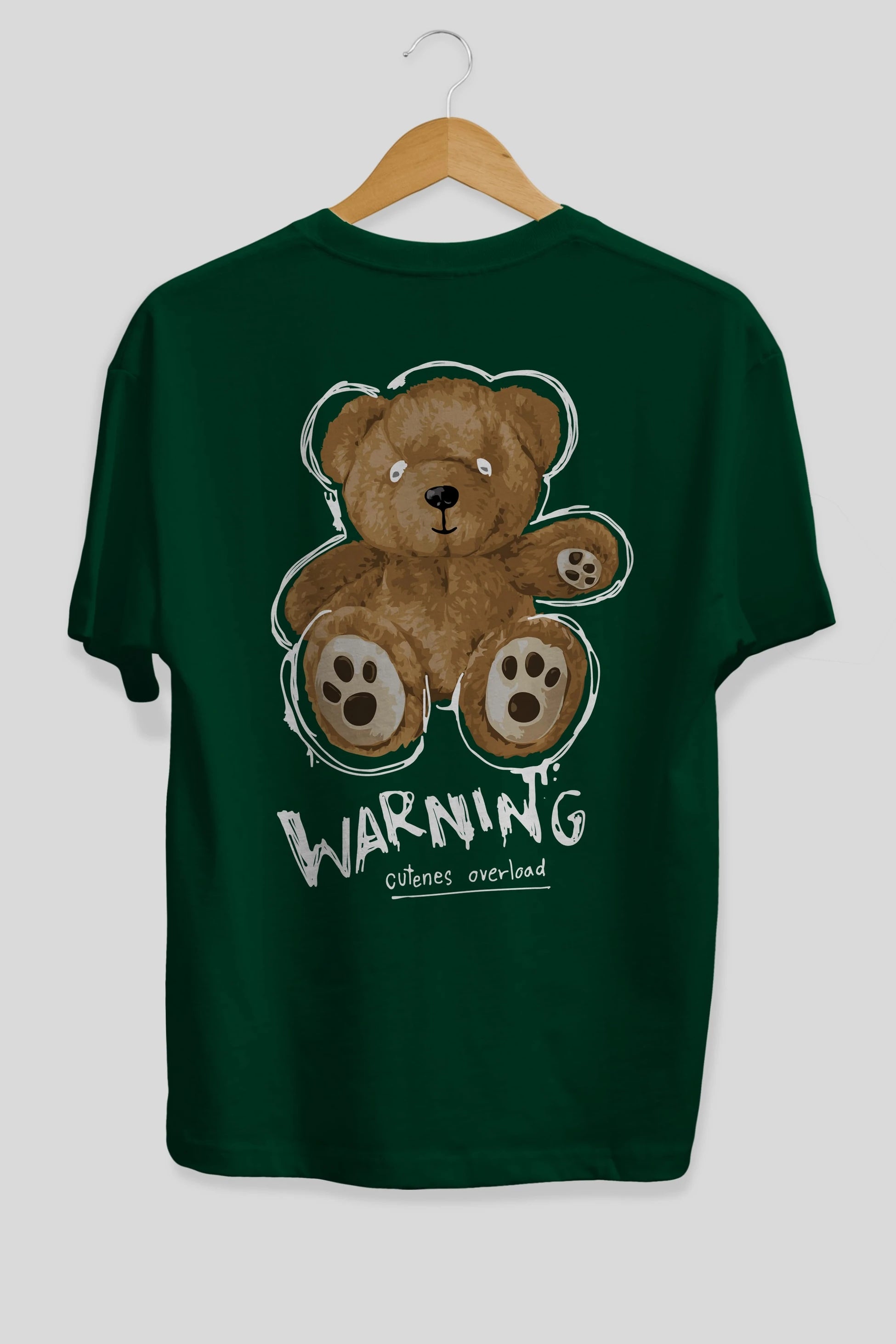 Warning Cuteness Bear Arka Baskılı Oversize t-shirt Erkek Kadın Unisex