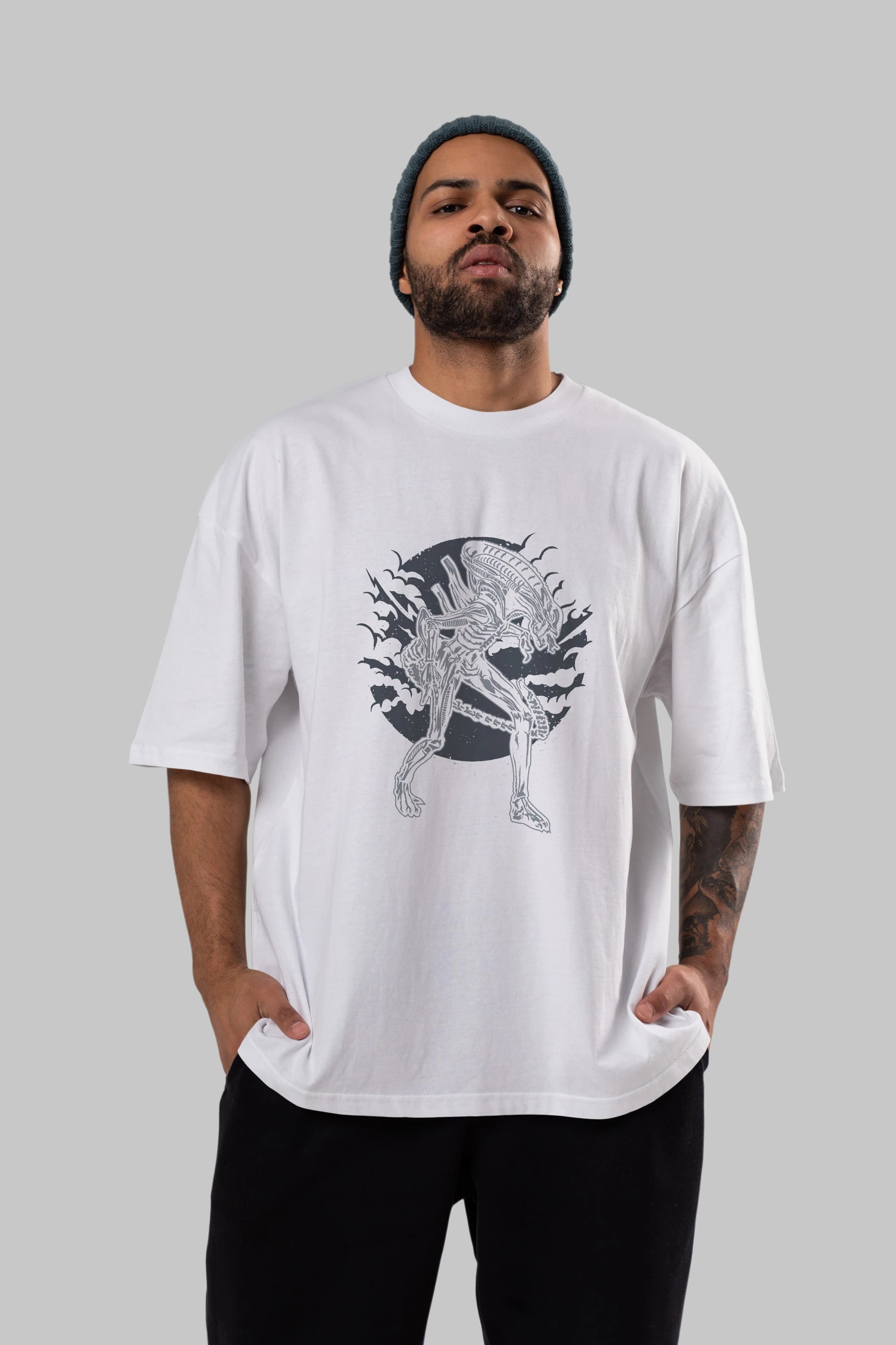 Xenomorph Ön Baskılı Oversize t-shirt Erkek Kadın Unisex %100 Pamuk tişort