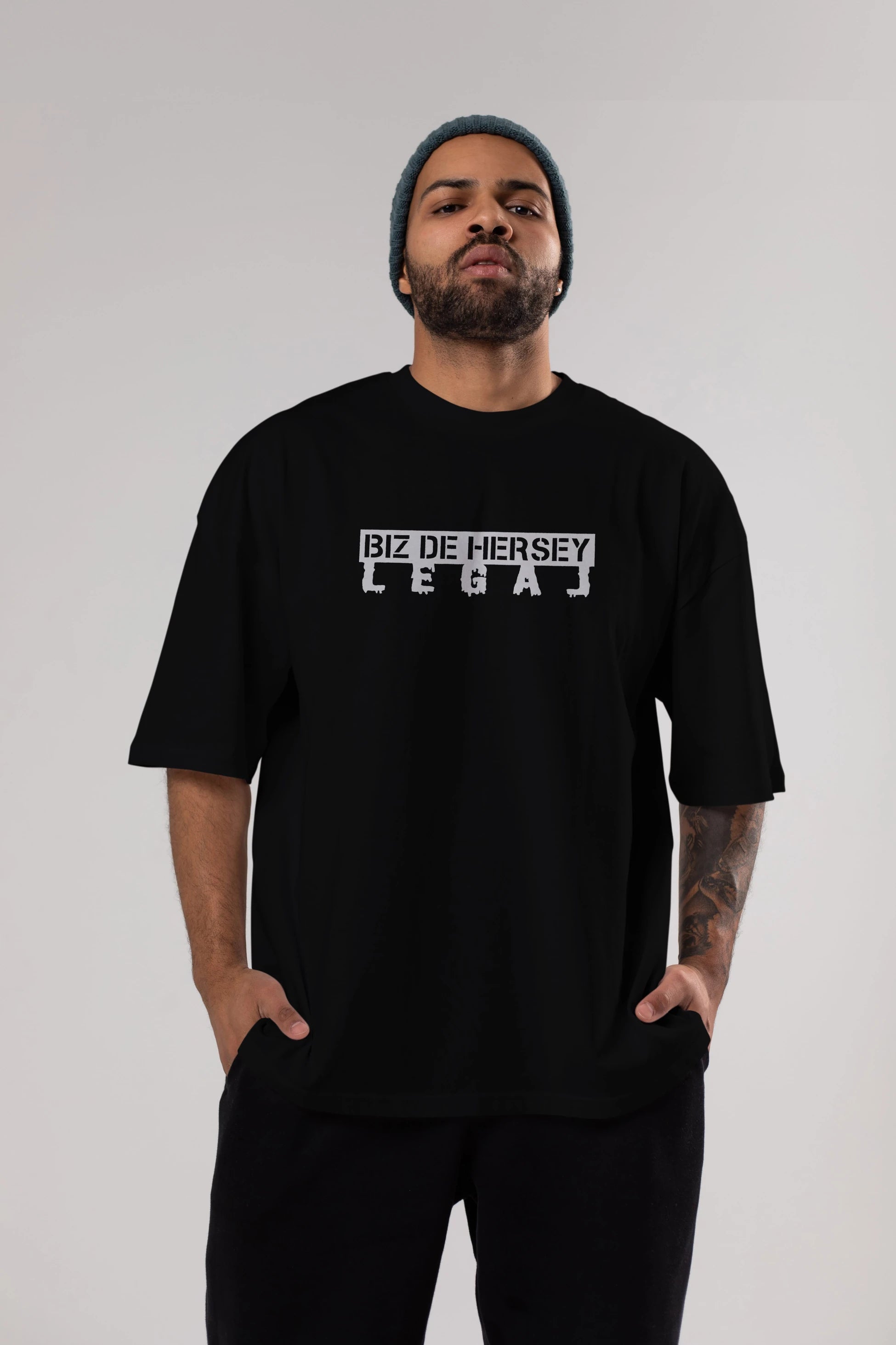 Biz De Herşey Legal Ön Baskılı Oversize t-shirt %100 pamuk Erkek Kadın Unisex
