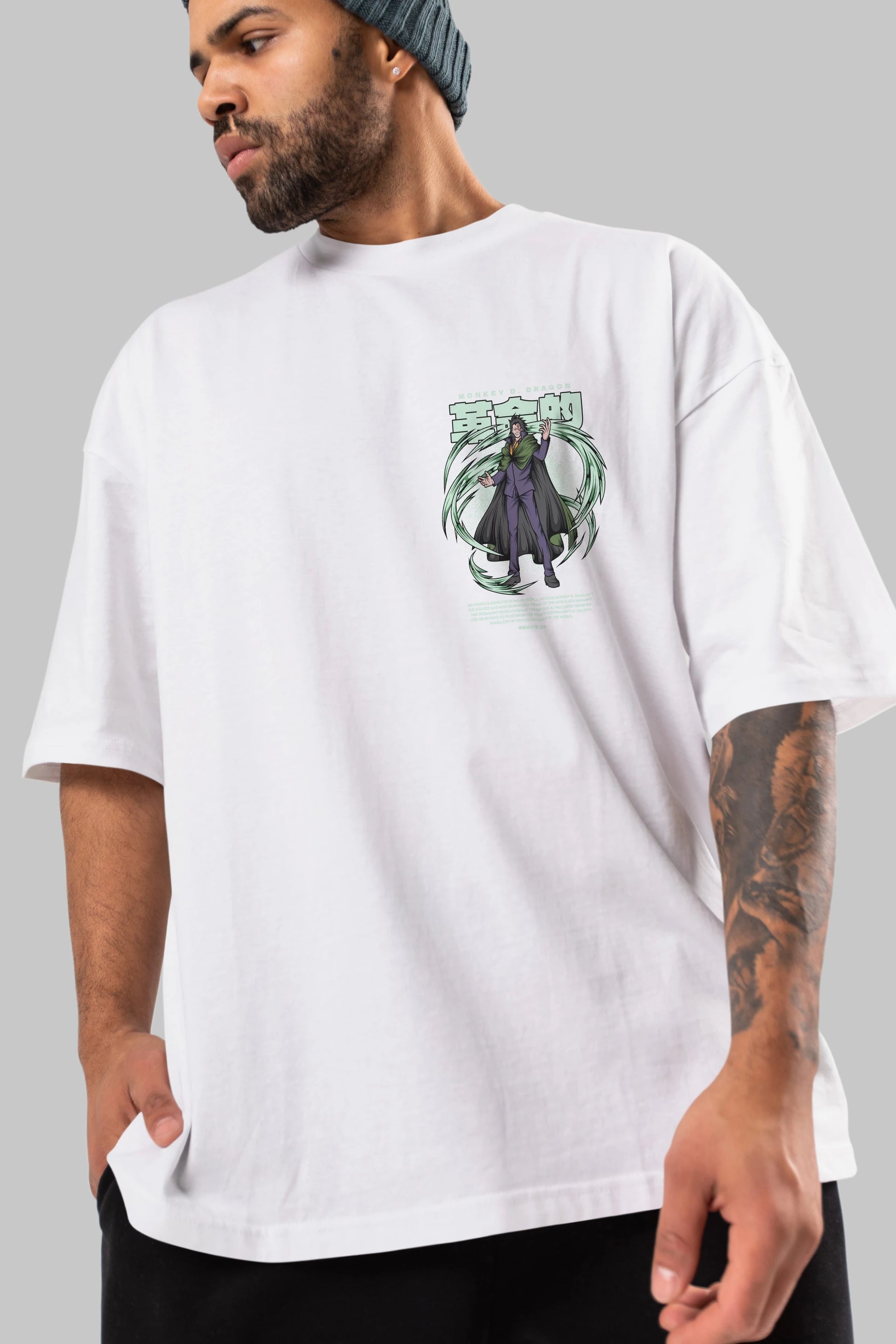 Monkey D. Dragon Ön Sol Baskılı Oversize t-shirt Erkek Kadın Unisex %100 Pamuk Bisiklet Yaka tişort