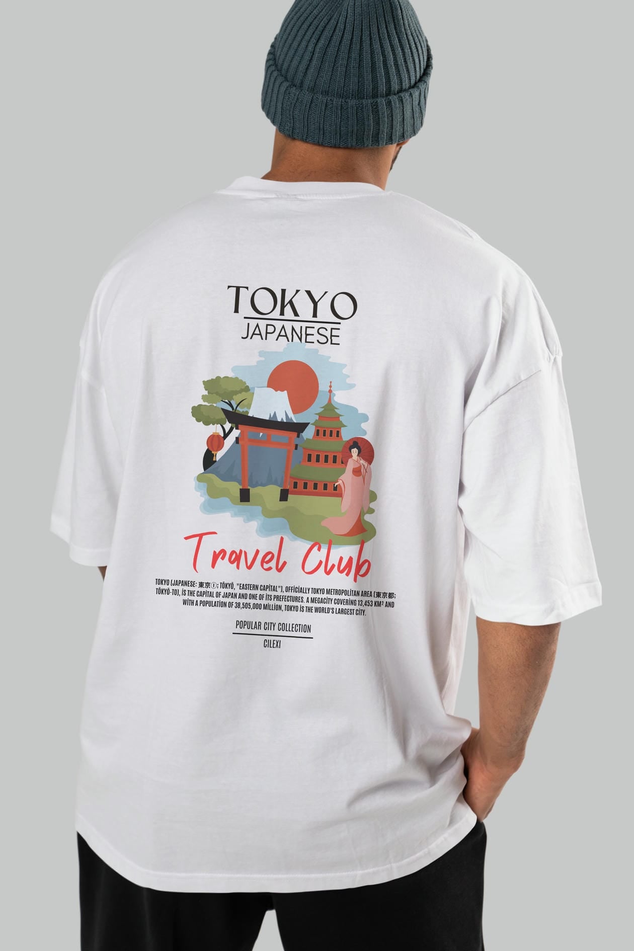 Tokyo Japanese Arka Baskılı Oversize t-shirt Erkek Kadın Pamuk Bisiklet Yaka tişort