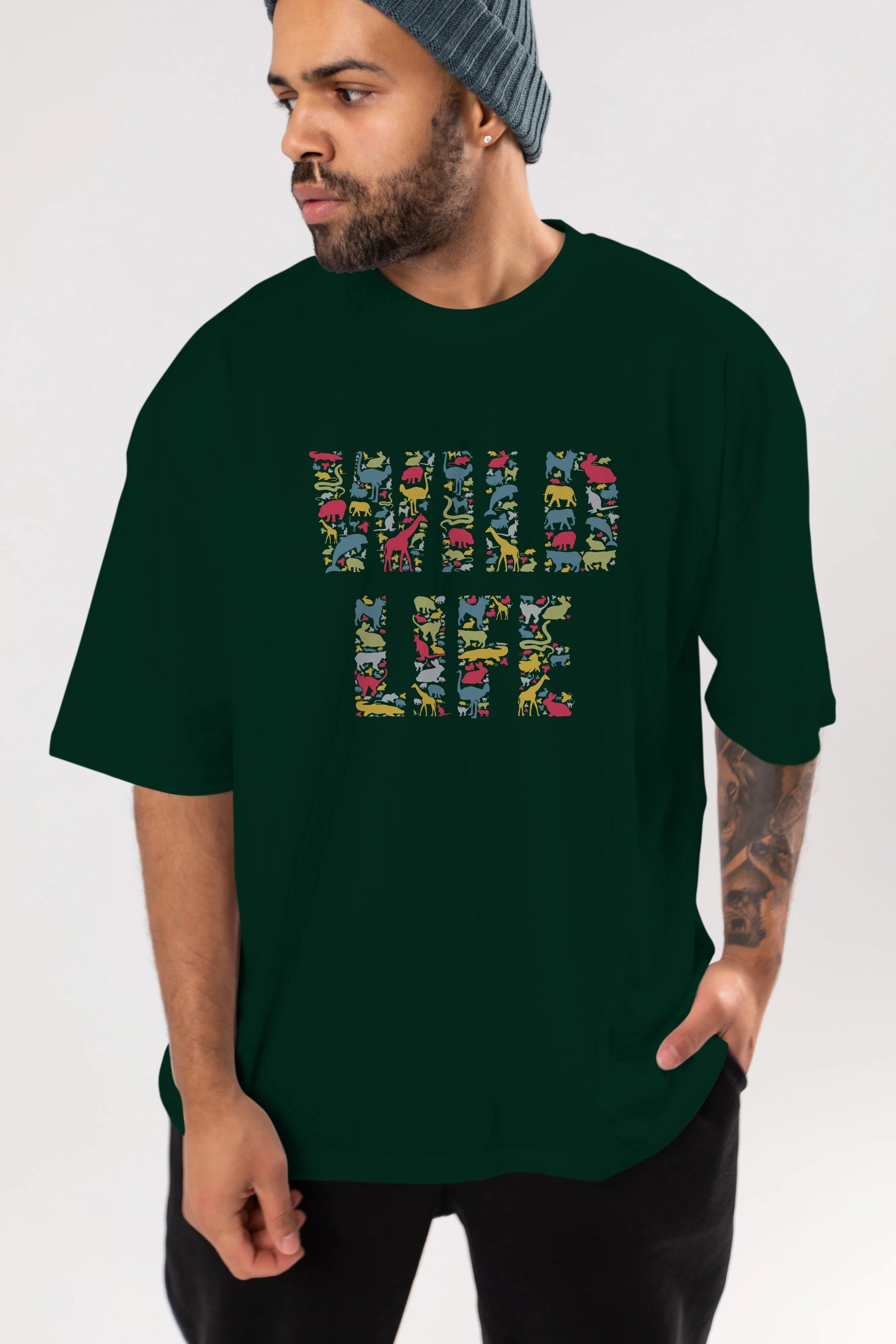 Wild Life Ön Baskılı Oversize t-shirt %100 pamuk Erkek Kadın Unisex