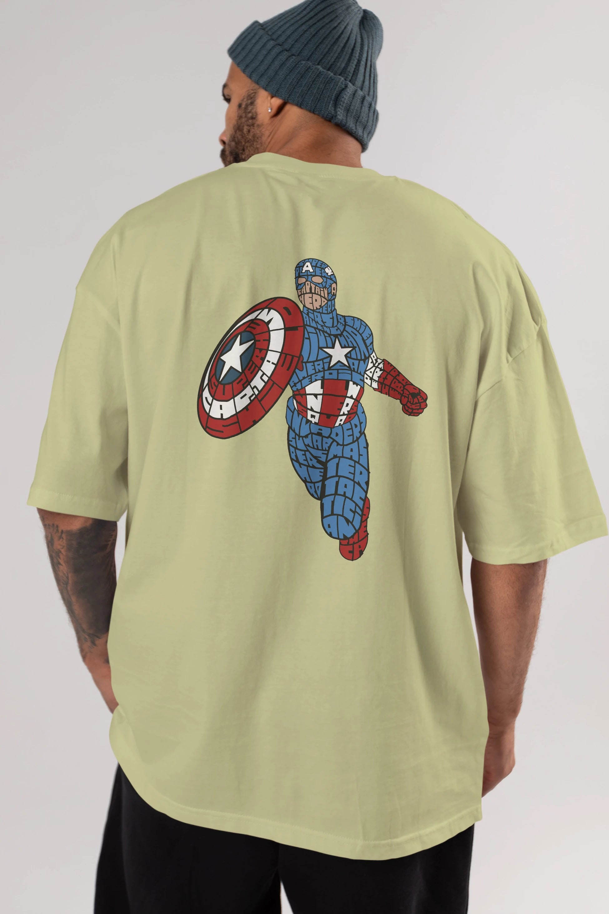 Star and Stripes Hero Arka Baskılı Oversize t-shirt %100 pamuk Erkek Kadın Unisex