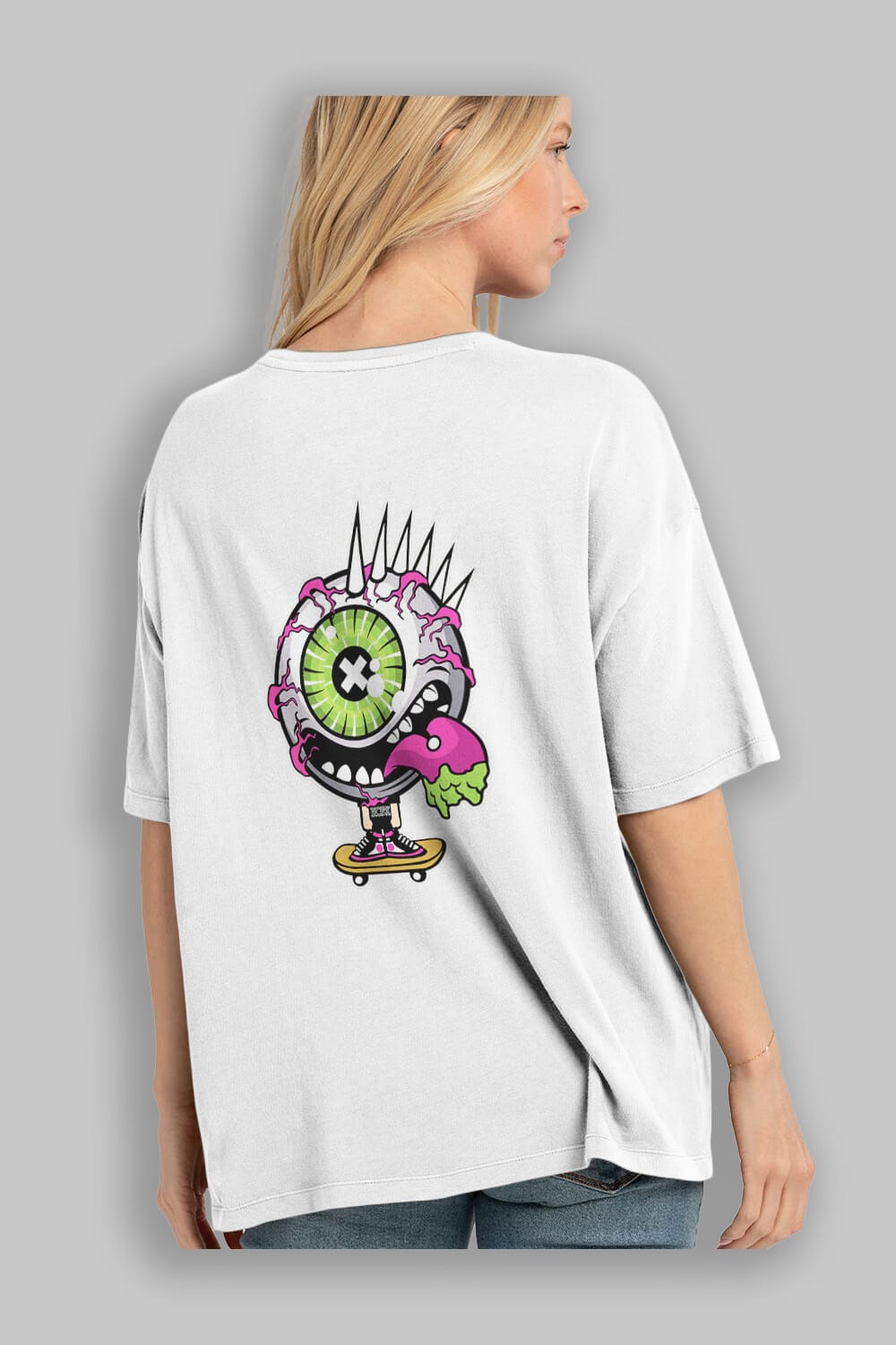 Eye Monster Skater Arka Baskılı Oversize t-shirt Erkek Kadın Unisex %100 Pamuk tişort