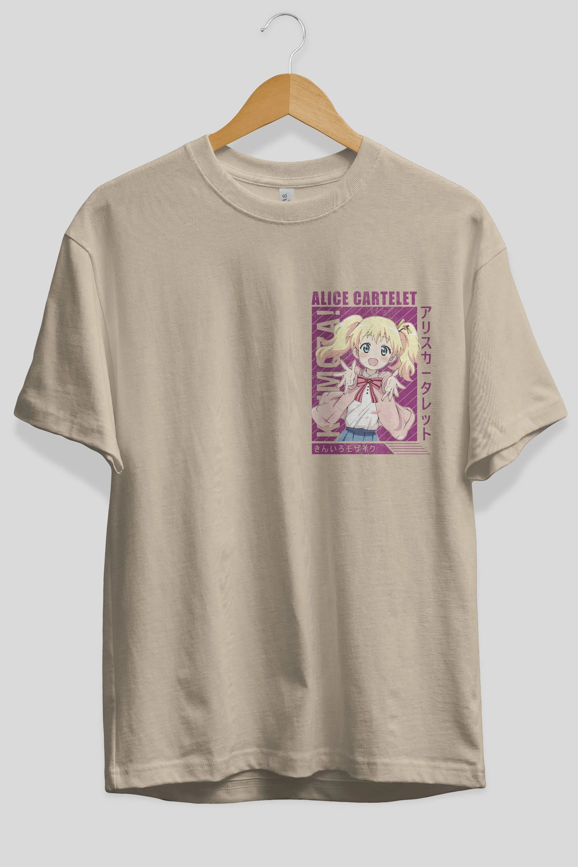 Alice Cartelet 12 Ön Sol Baskılı Oversize t-shirt Erkek Kadın Unisex %100 Pamuk Bisiklet Yaka tişort