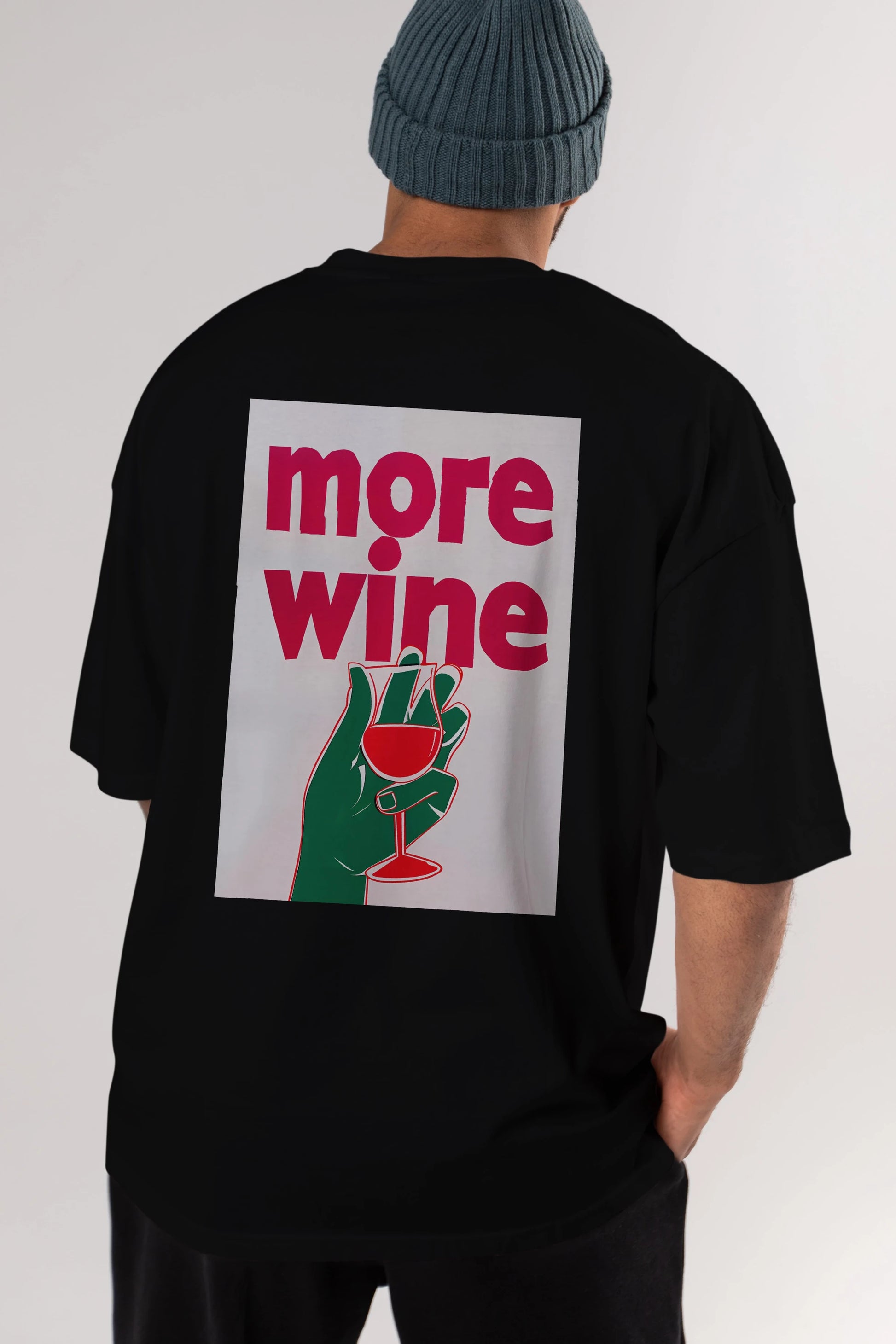 More Wine 3 Arka Baskılı Oversize t-shirt Erkek Kadın Unisex %100 Pamuk Bisiklet Yaka tişort