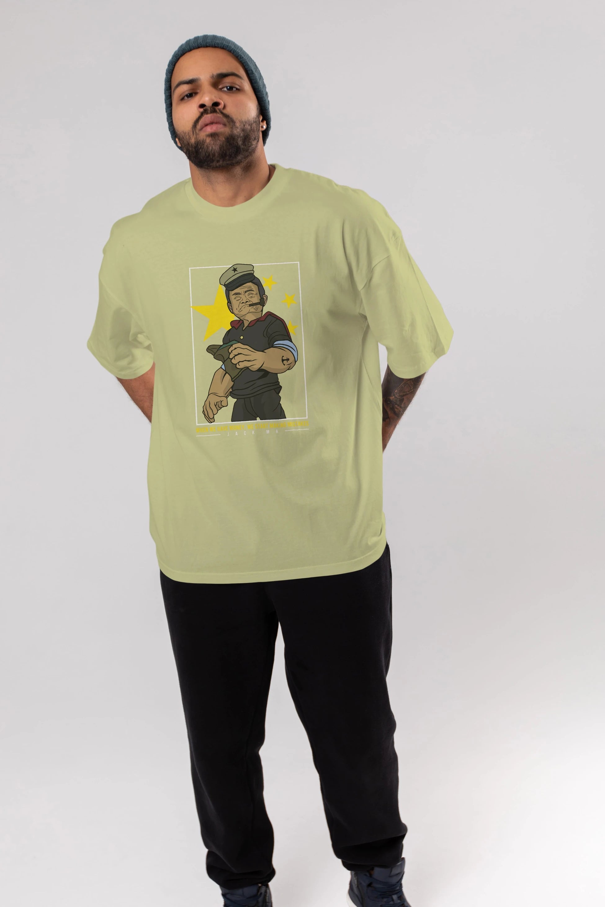 Popeye Jack Ma Ön Baskılı Oversize t-shirt Erkek Kadın Unisex %100 Pamuk tişort