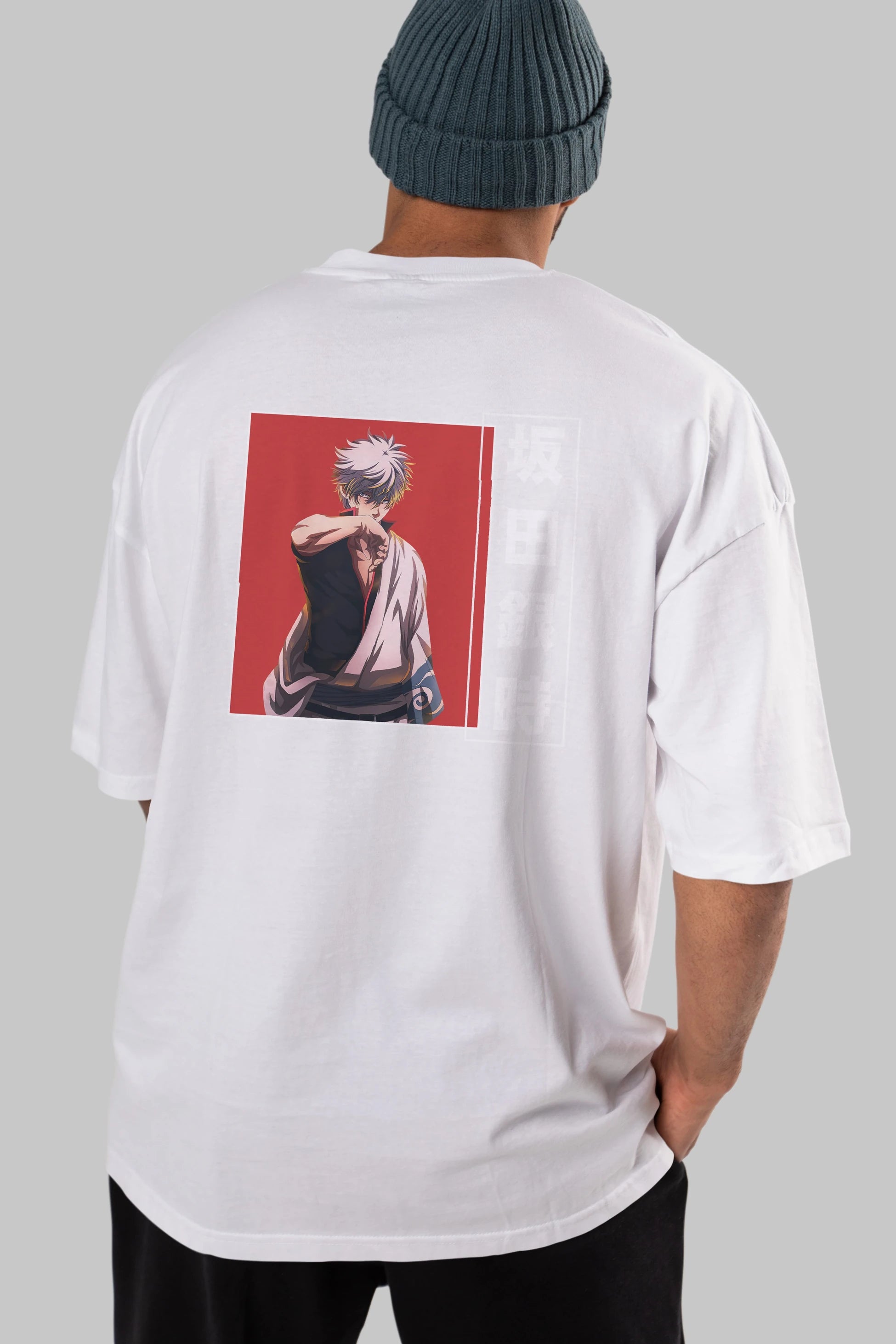 Gintoki Sakata GINTAMA 1 Anime Arka Baskılı Oversize t-shirt Erkek Kadın Unisex