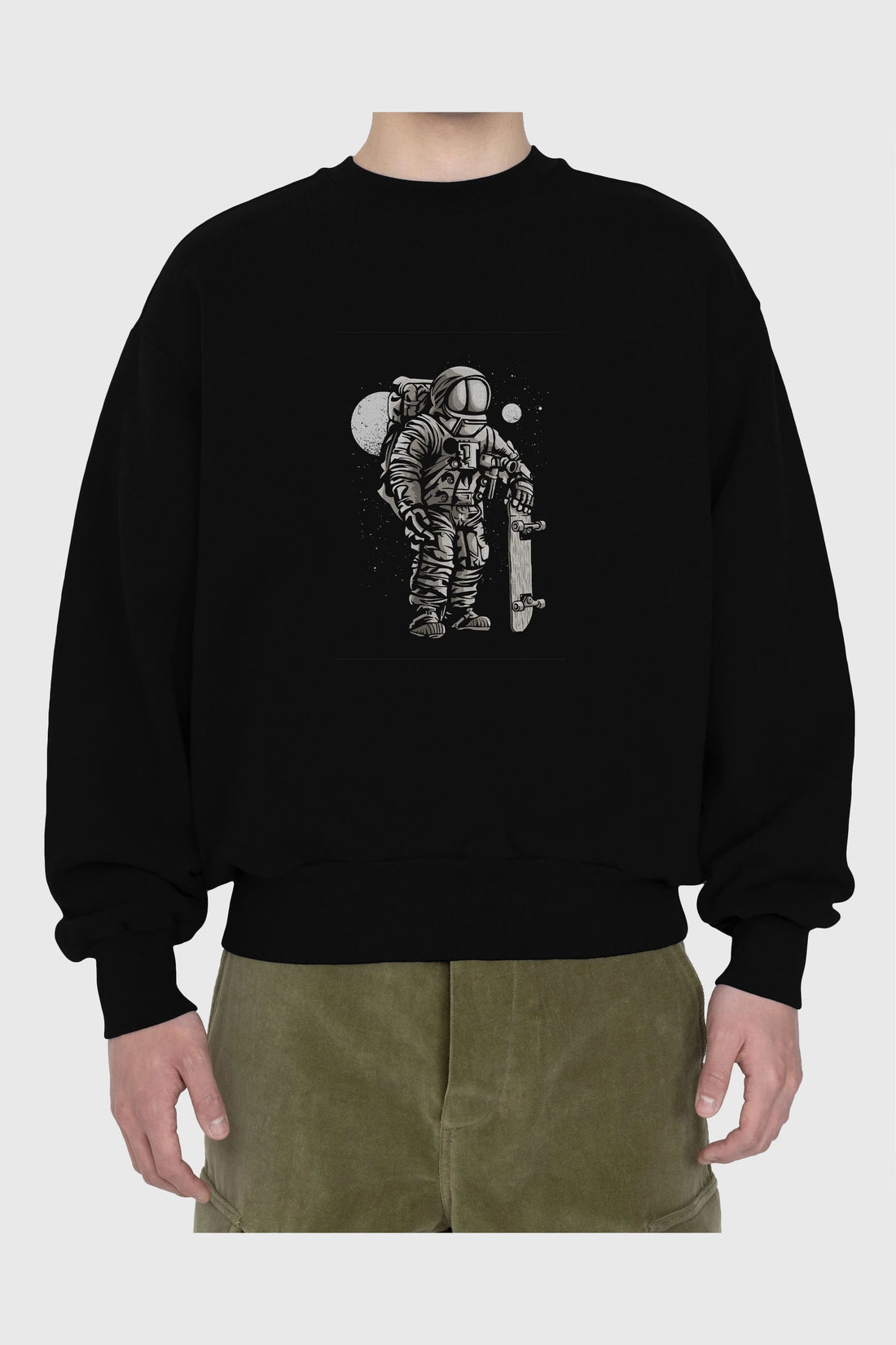 Astronaut Skater Ön Baskılı Oversize Sweatshirt Erkek Kadın Unisex