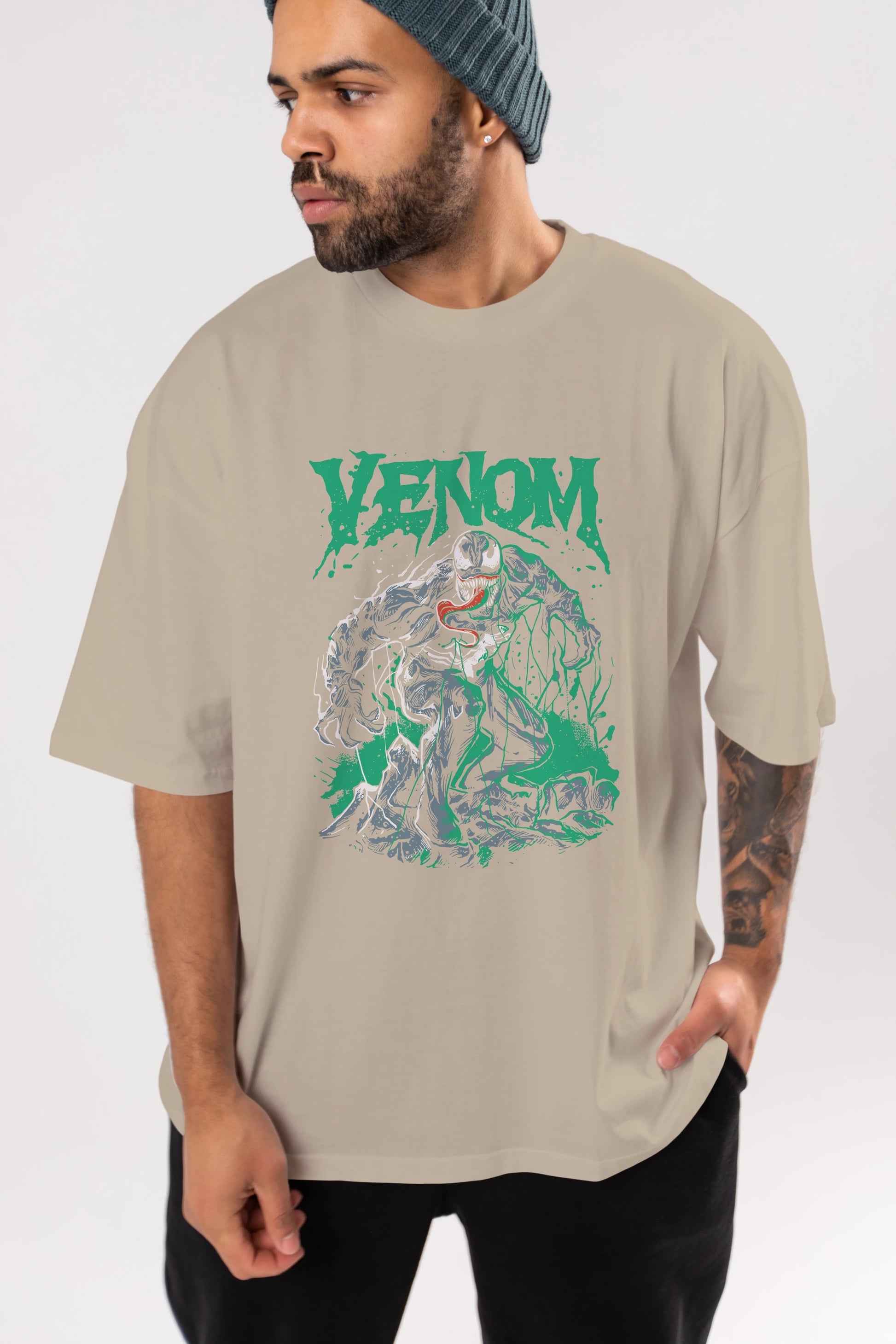 Venom (3) Ön Baskılı Oversize t-shirt Erkek Kadın Unisex %100 Pamuk Bisiklet Yaka tişort