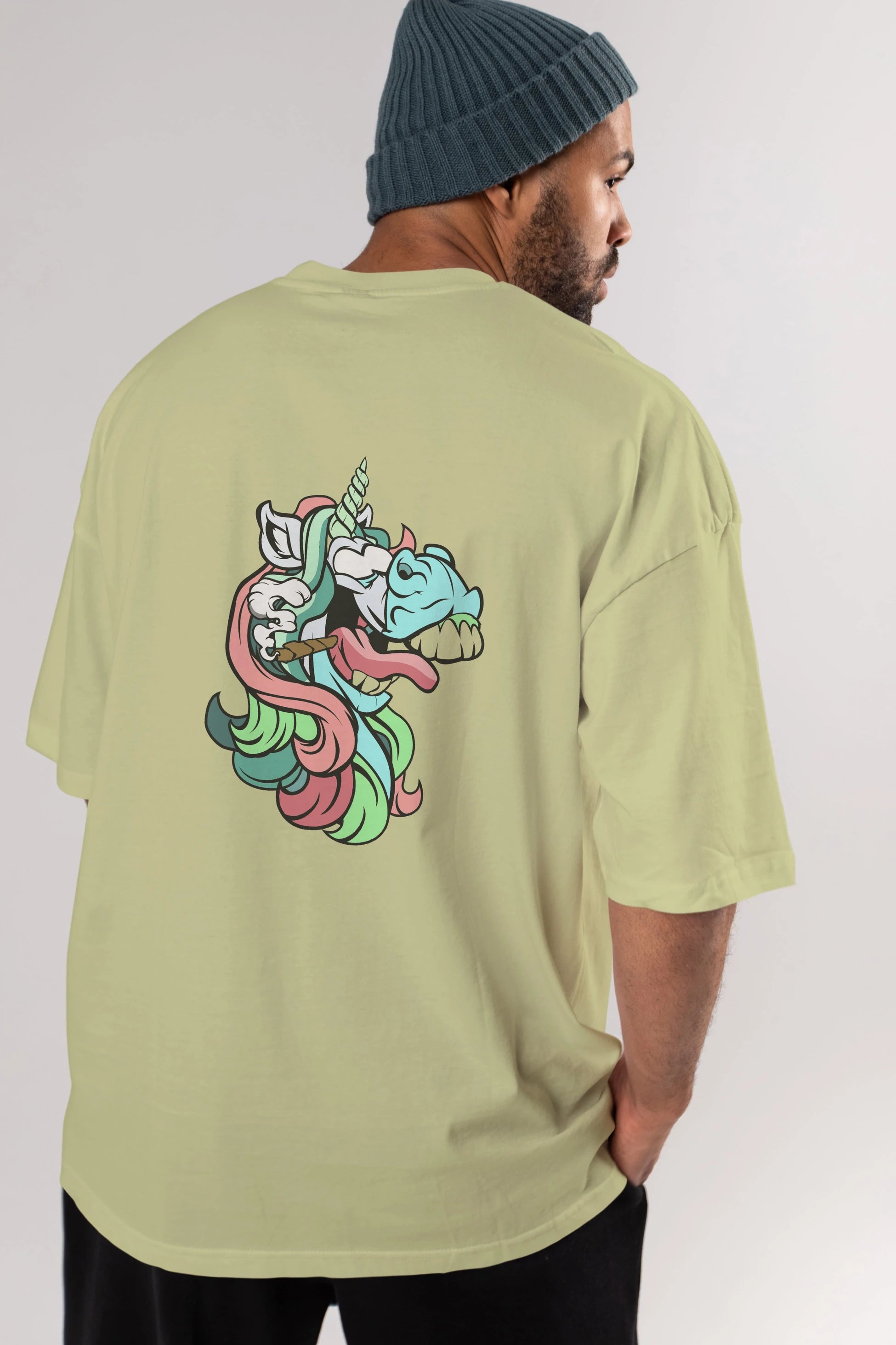 Crazy Unicorn Arka Baskılı Oversize t-shirt Erkek Kadın Unisex %100 Pamuk tişort