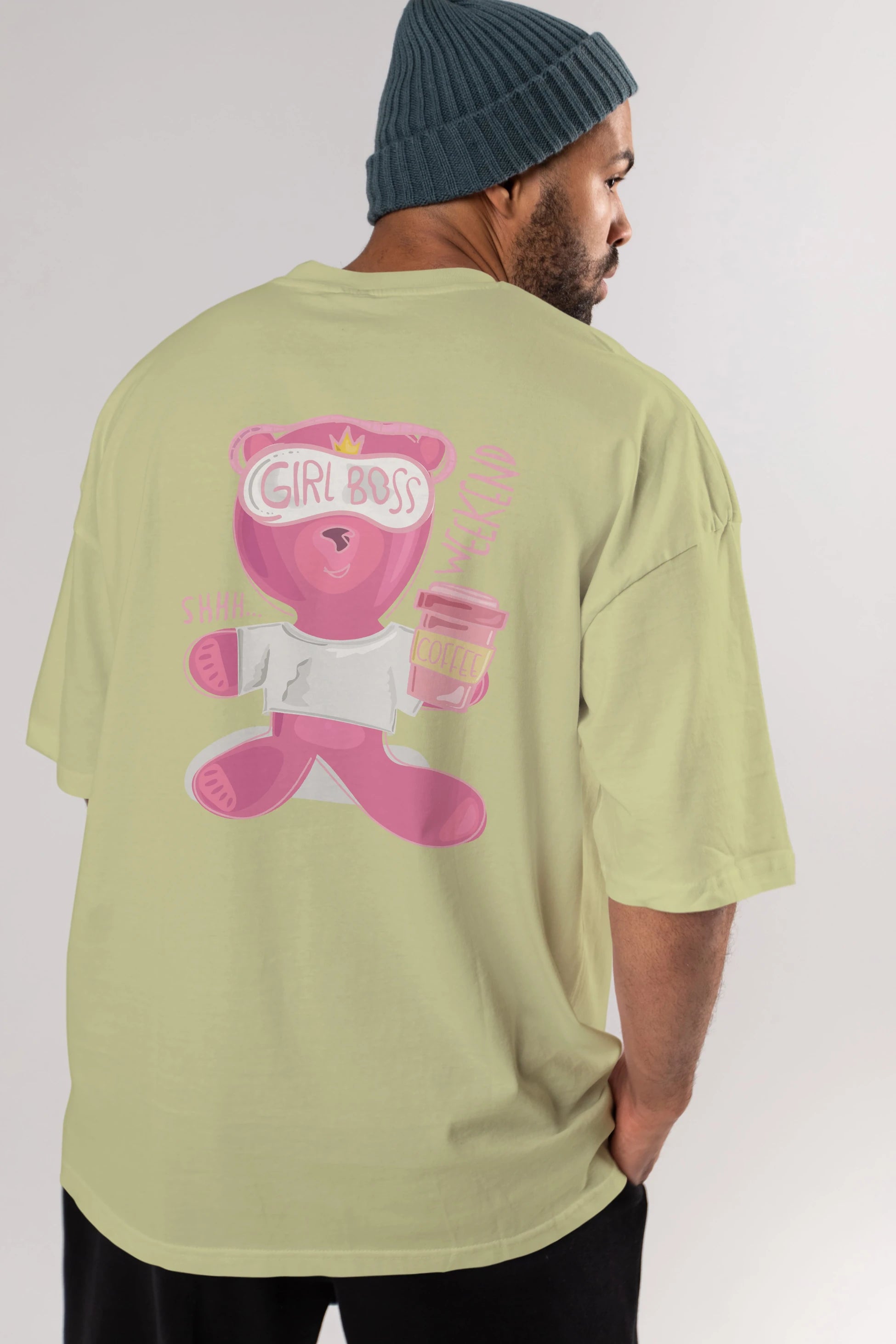 Girl Boss Bear Arka Baskılı Oversize t-shirt Erkek Kadın Unisex