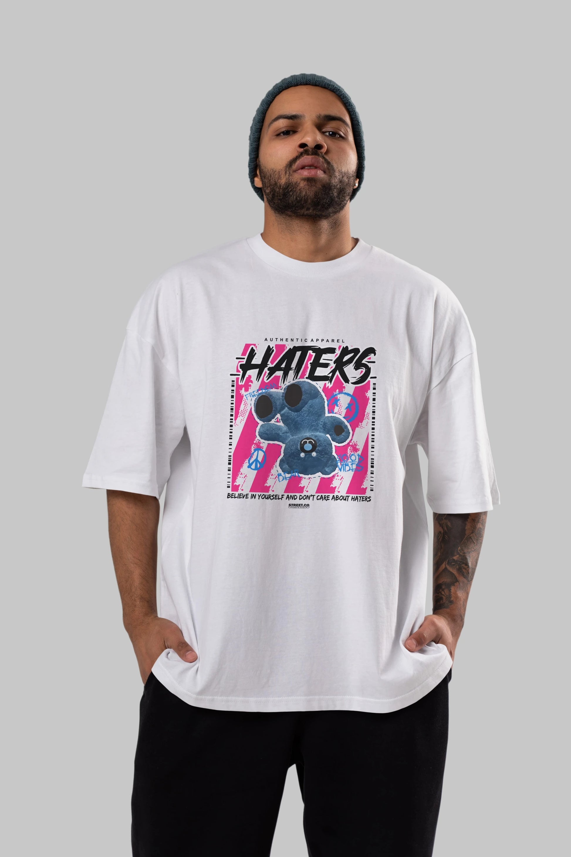Haters Bear Ön Baskılı Oversize t-shirt Erkek Kadın Unisex