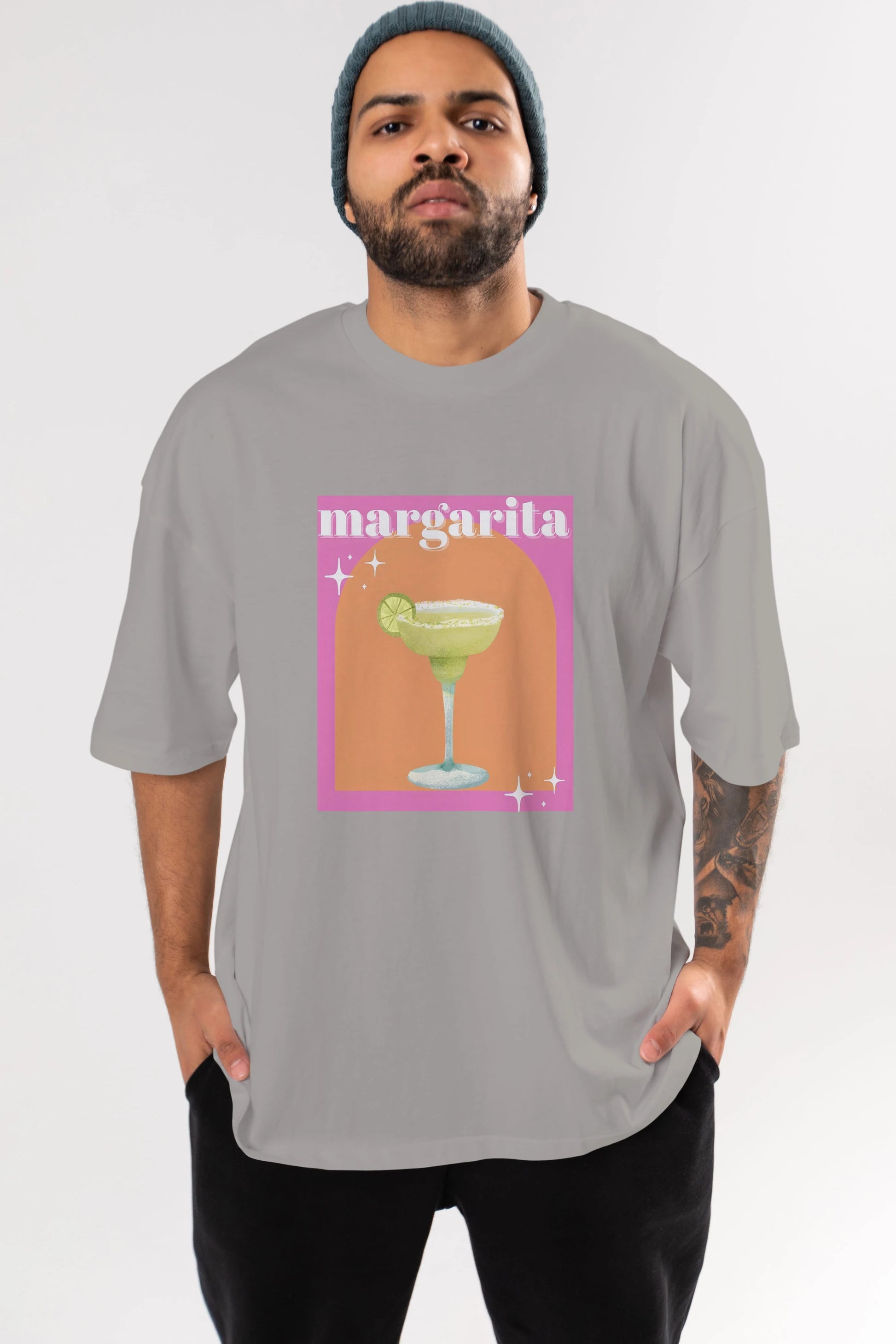 Margarita 7 Ön Baskılı Oversize t-shirt Erkek Kadın Unisex %100 Pamuk Bisiklet Yaka tişort