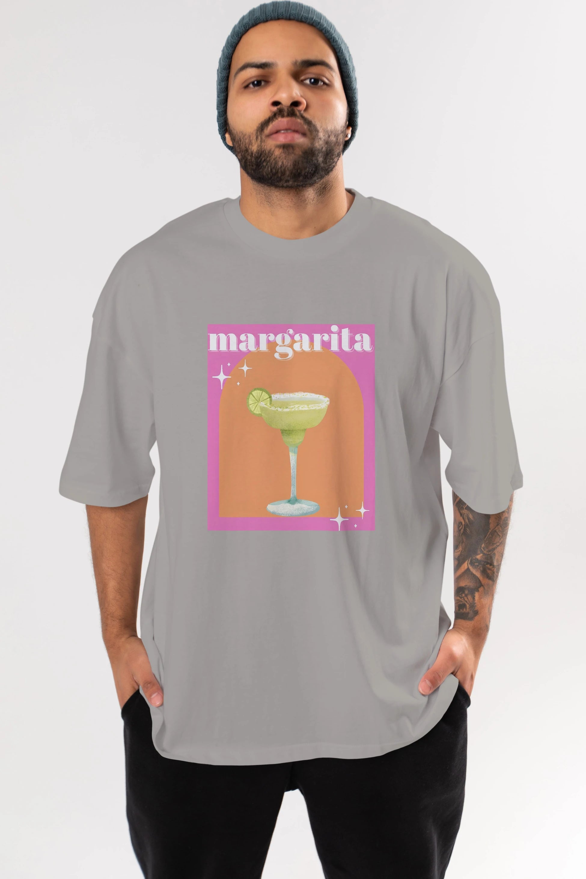 Margarita 7 Ön Baskılı Oversize t-shirt Erkek Kadın Unisex %100 Pamuk Bisiklet Yaka tişort