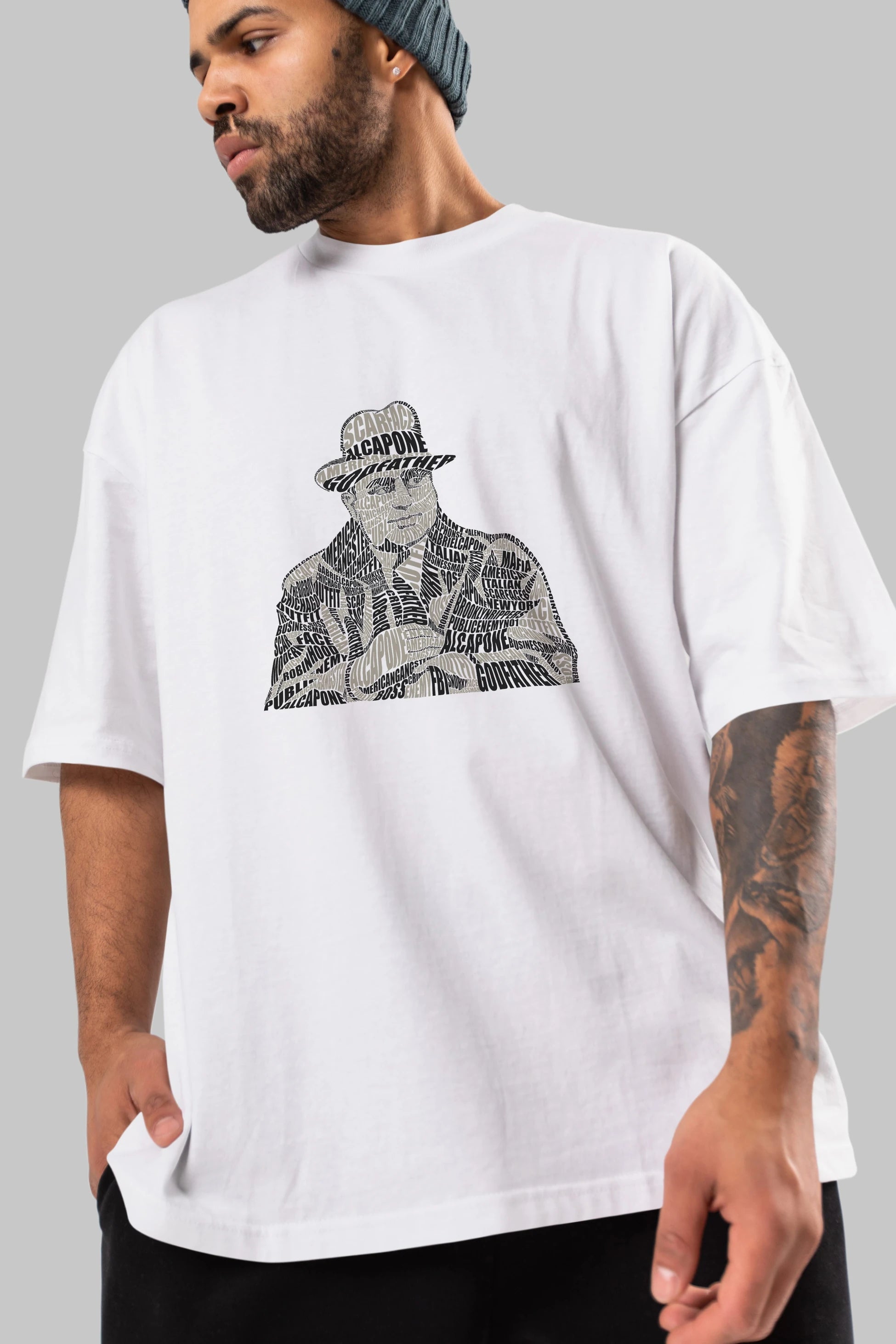 Al Capone Calligram Ön Baskılı Oversize t-shirt %100 pamuk Erkek Kadın Unisex