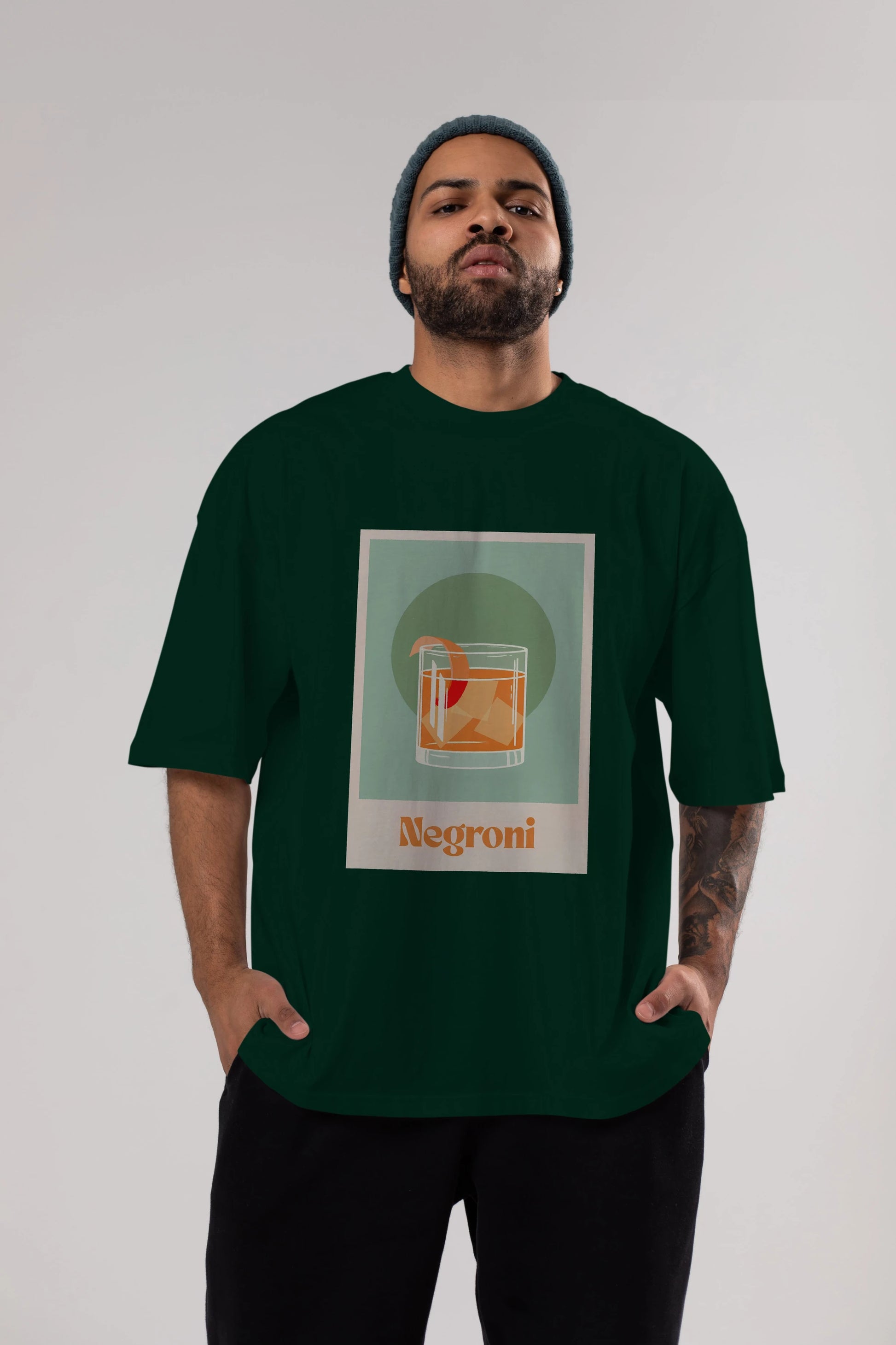 Negroni 5 Ön Baskılı Oversize t-shirt Erkek Kadın Unisex %100 Pamuk Bisiklet Yaka tişort