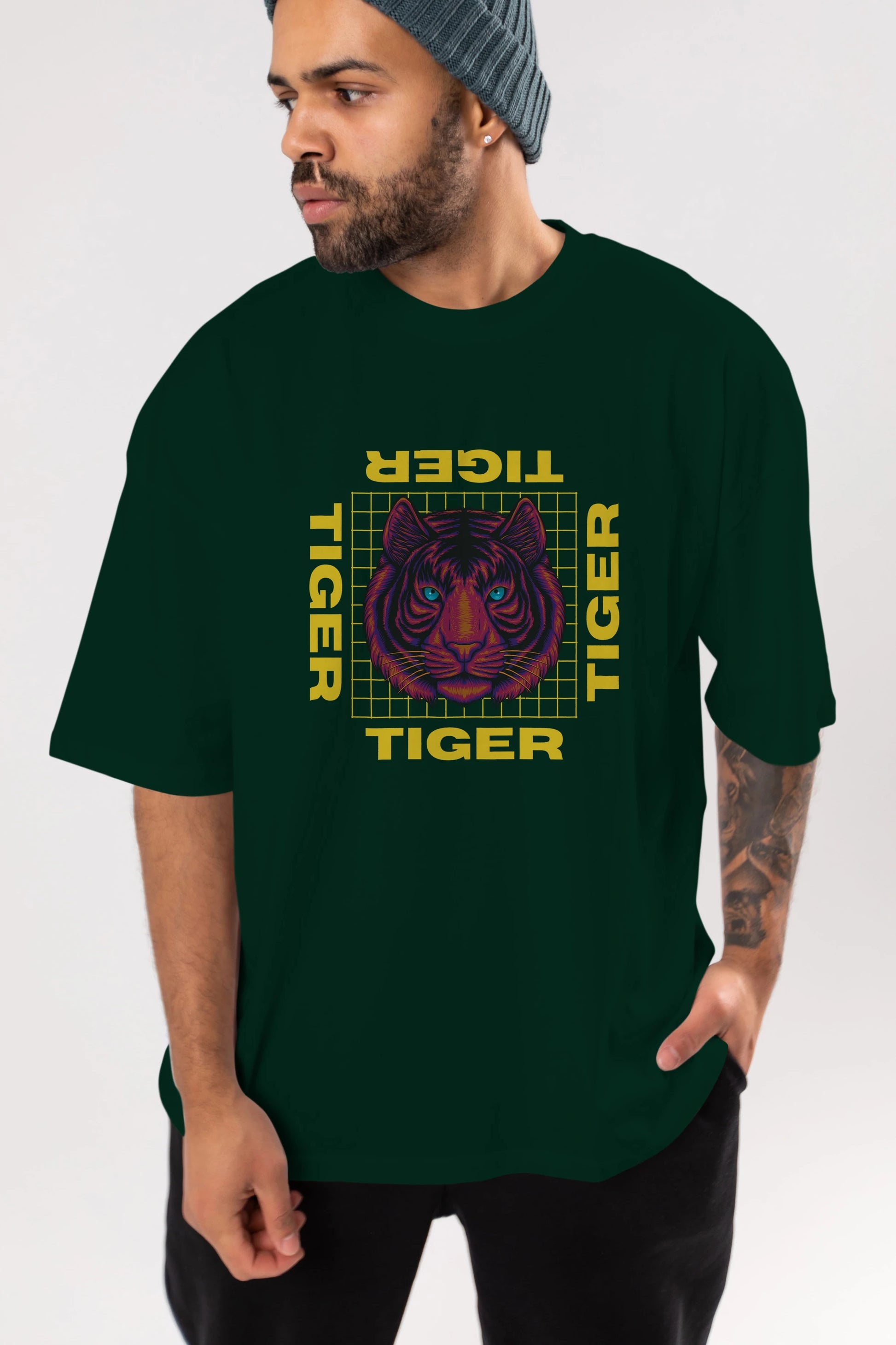 Tiger Yazılı Streetwear Ön Baskılı Oversize t-shirt Erkek Kadın Unisex