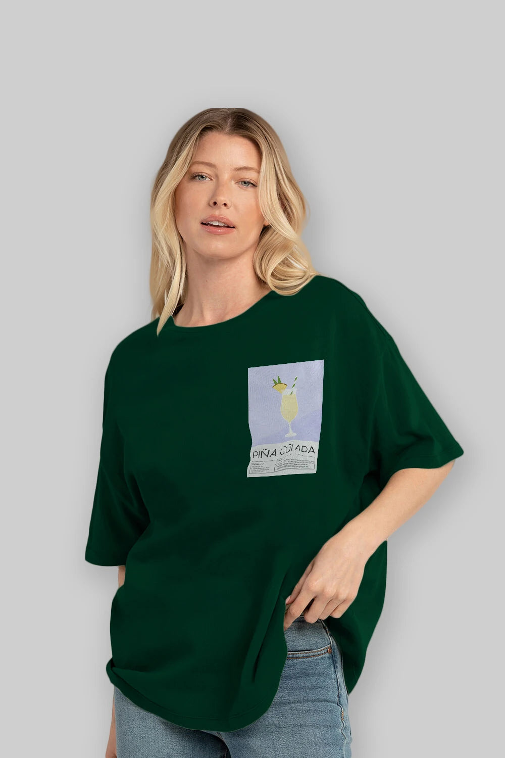 PIna Colada 6 Ön Sol Baskılı Oversize t-shirt Erkek Kadın Unisex %100 Pamuk Bisiklet Yaka tişort