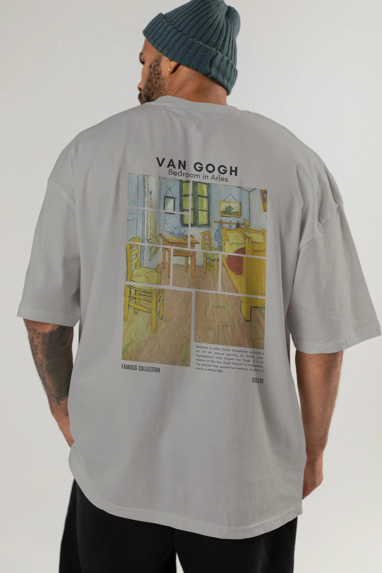 Van Gogh Arka Baskılı Oversize t-shirt Erkek Kadın Bisiklet Yaka Pamuk tişort