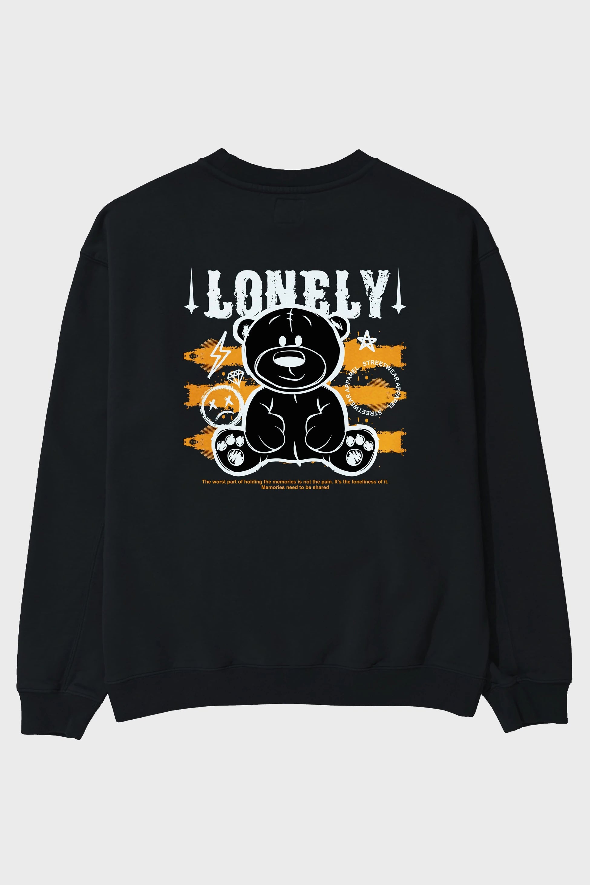 Teddy Bear Lonely Arka Baskılı Oversize Sweatshirt Erkek Kadın Unisex