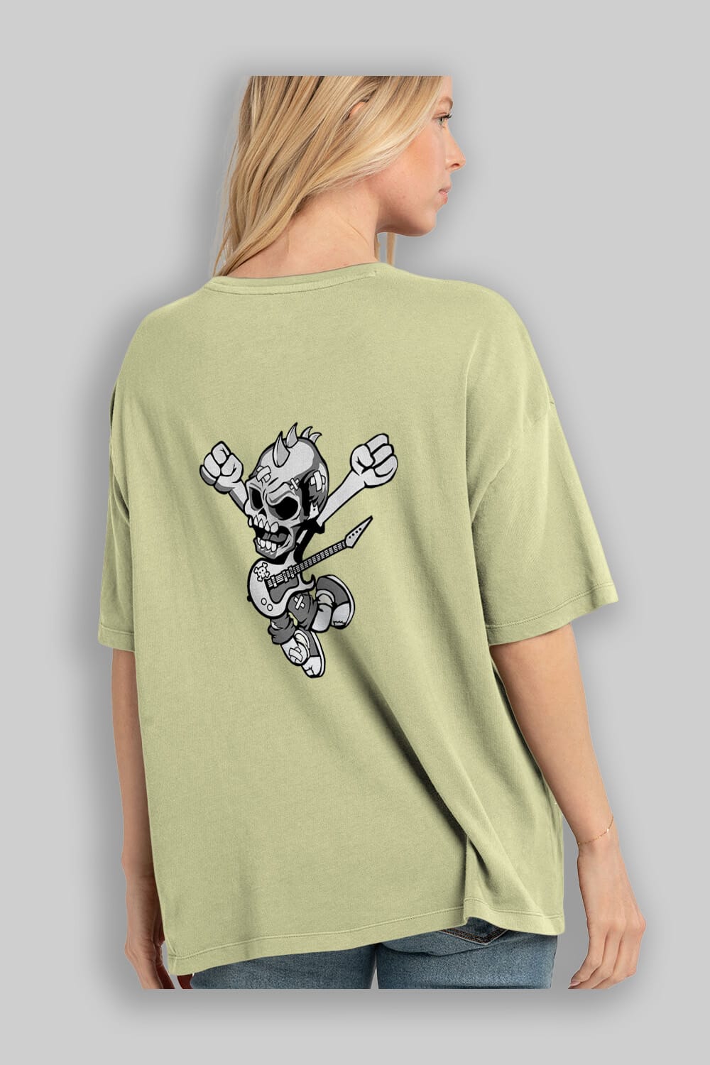 Punk Rocker Metal Guitar Arka Baskılı Oversize t-shirt Erkek Kadın Unisex %100 Pamuk tişort